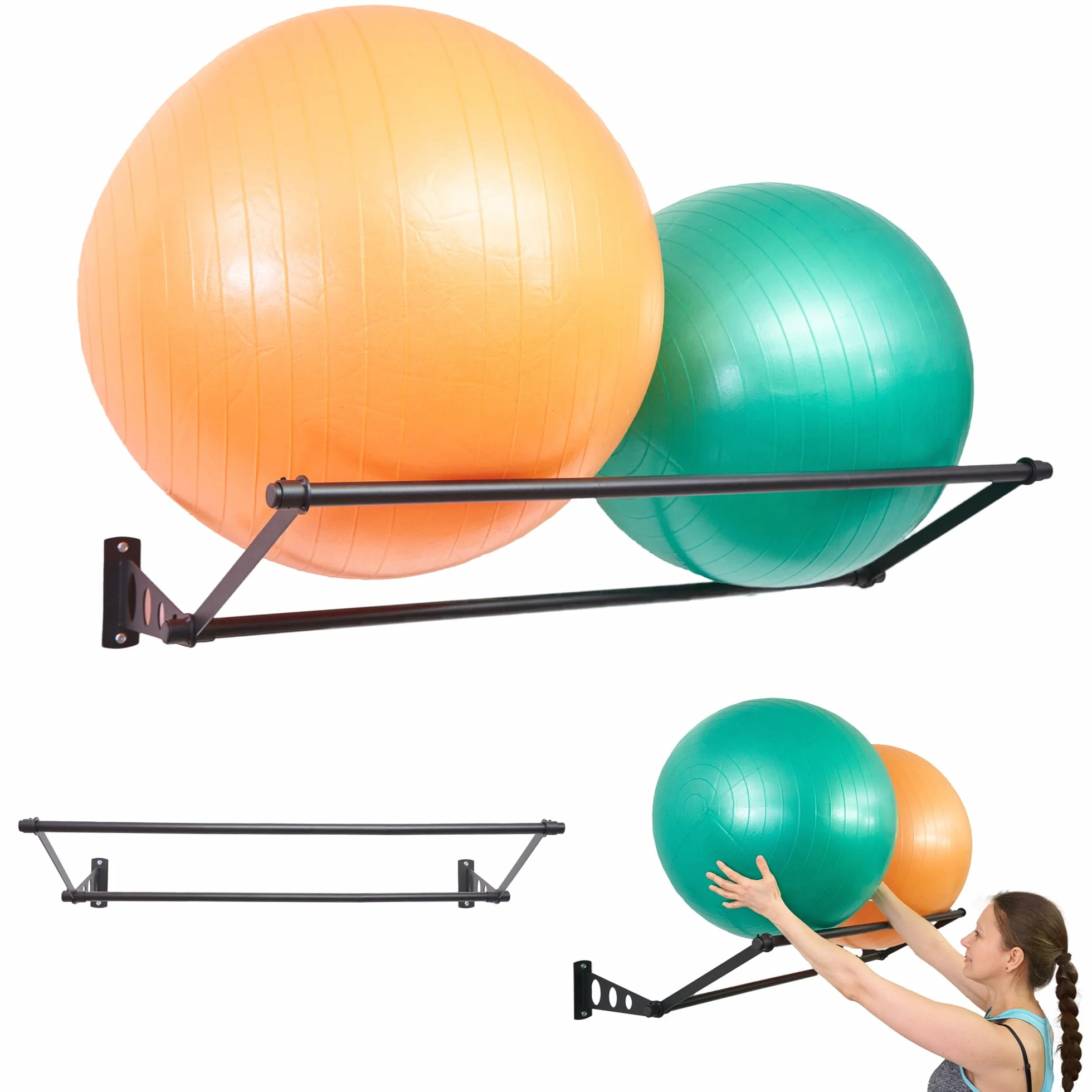 Support Mural pour Ballons d'Exercice de Fitness Stabilité Noir Mat