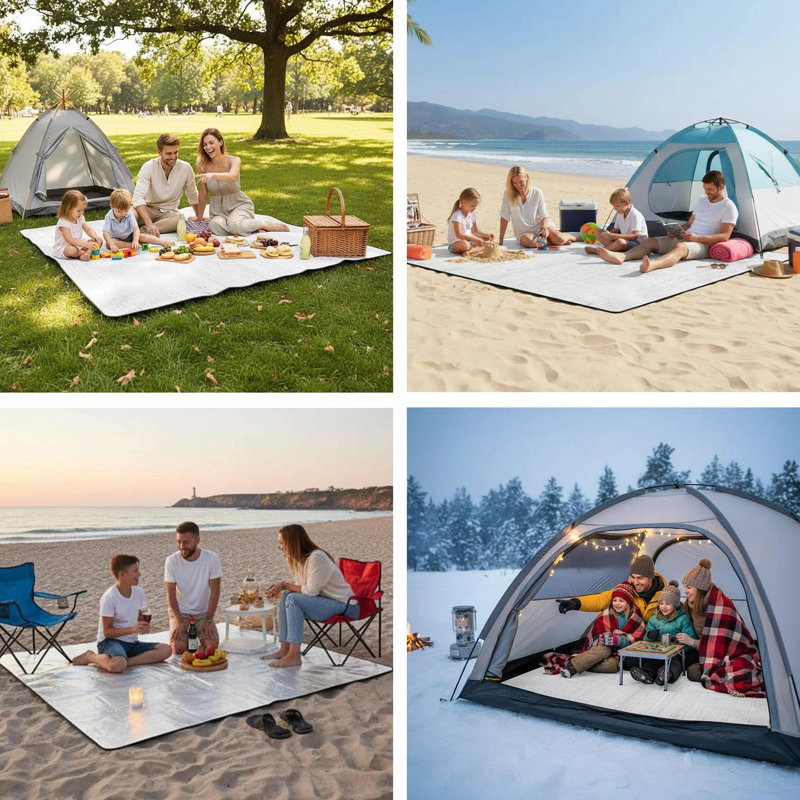 Tapis Isolant Camping Aluminium Pliable 200 x 200 cm Étanche Thermique Anti-Humidité