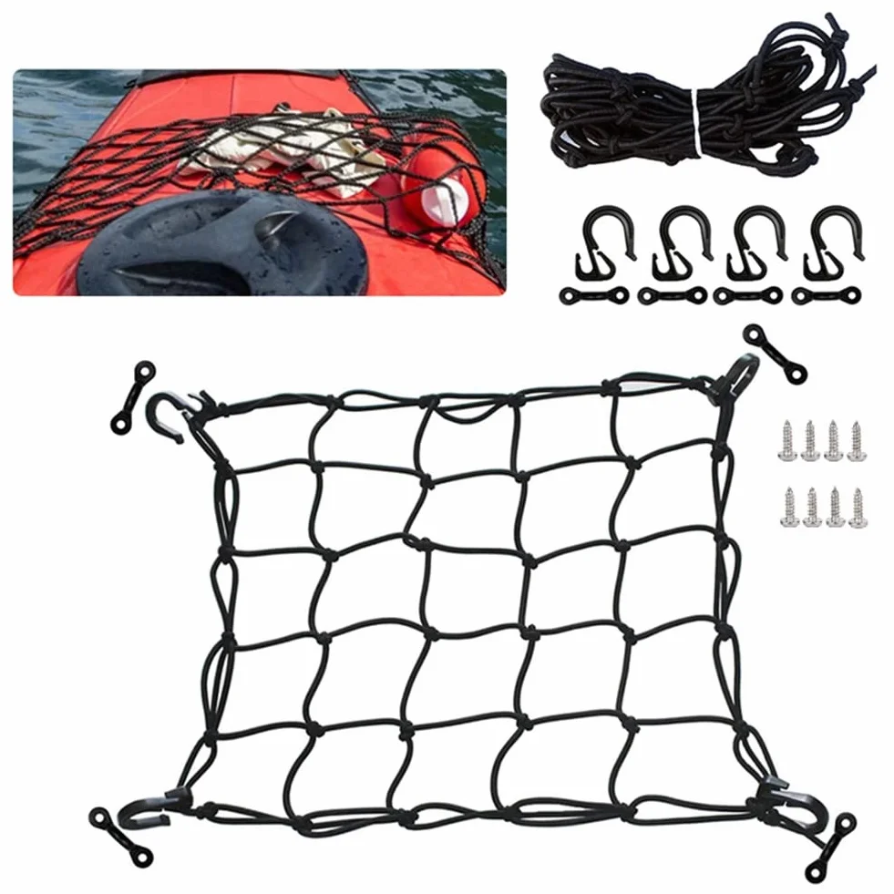 Deck Cargo Net avec Crochets Arrimage Kayak Accessoires Stockage Camion Lit Bateau de Pêche