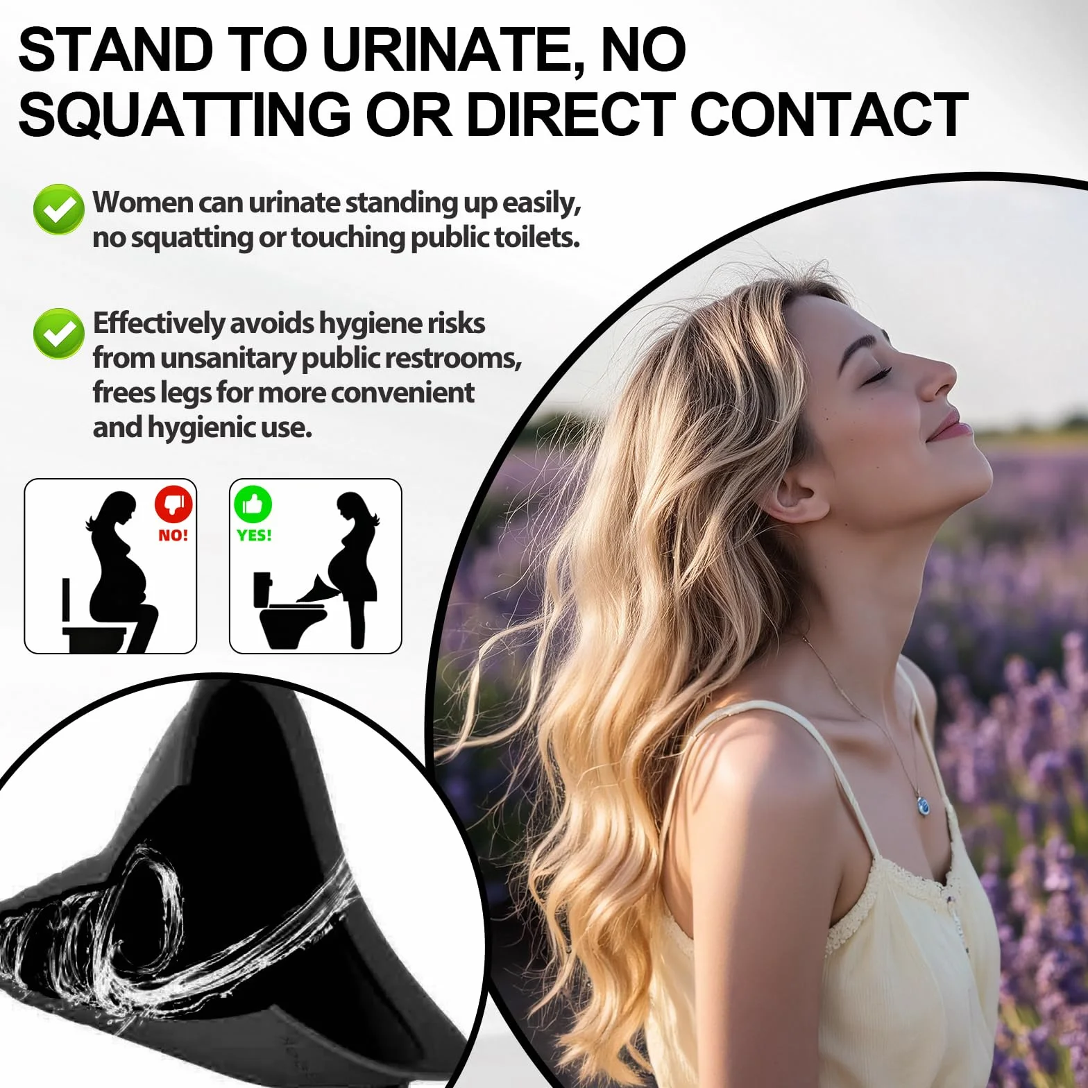 Urinoir Femme Réutilisable en Silicone Pliable avec Tube d'Extension pour Camping Randonnée