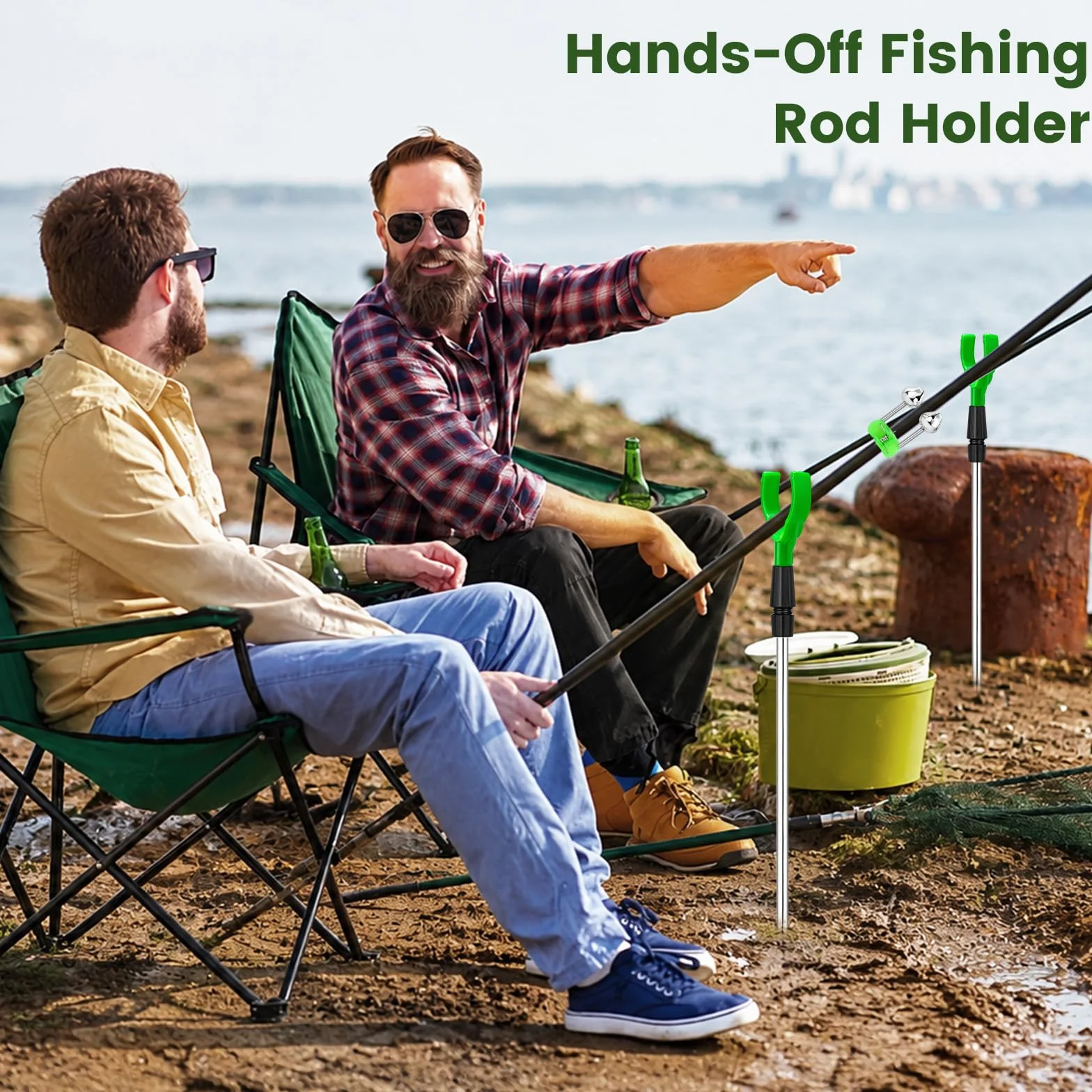 Lot de 4 Supports pour Canne à Pêche, Repose-Cannes Réglable avec Grelots, Porte-Cannes Pêche