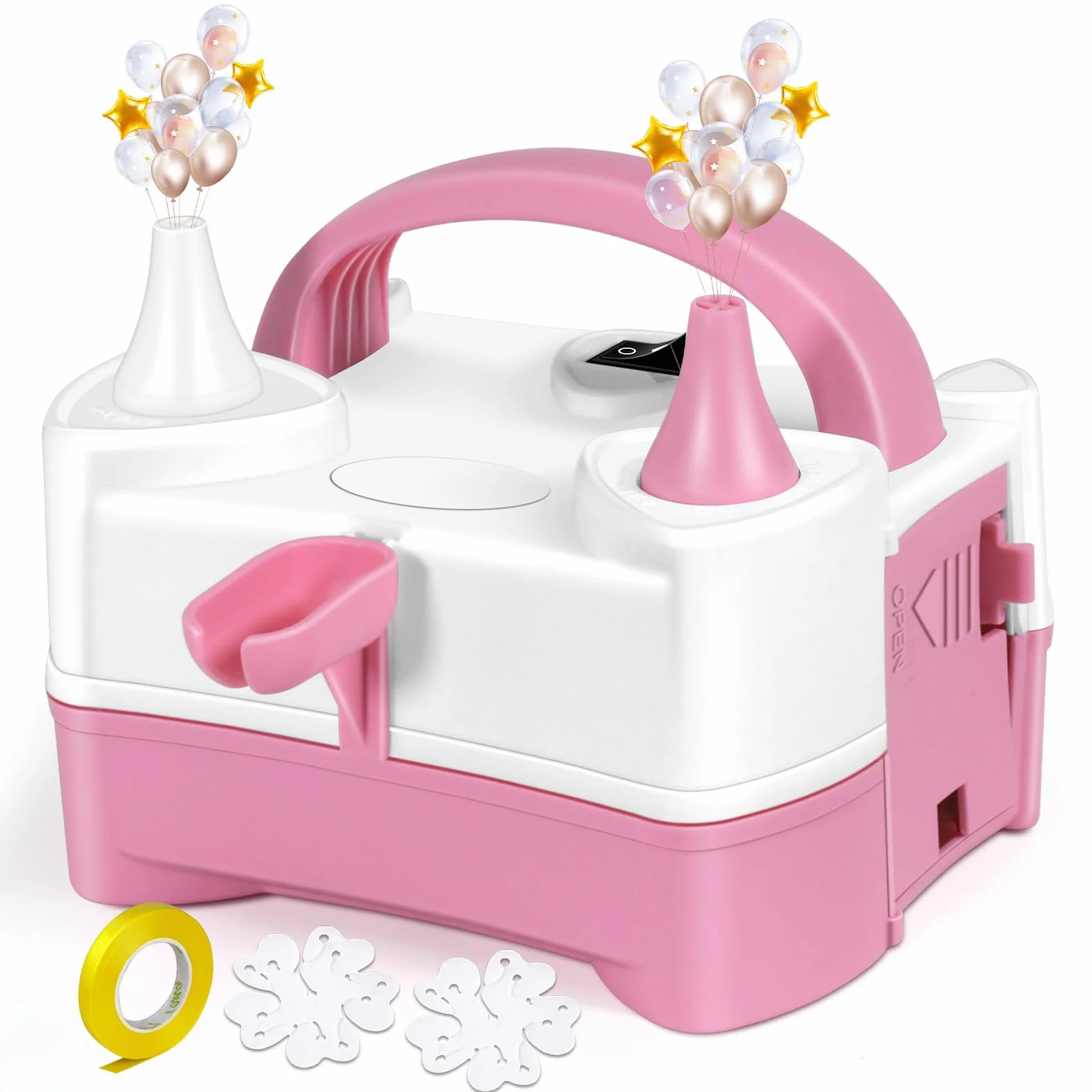 HELESIN Pompe à Ballons Électrique, Gonfleur Ballon Portable avec 4 Accessoires, Double Buse