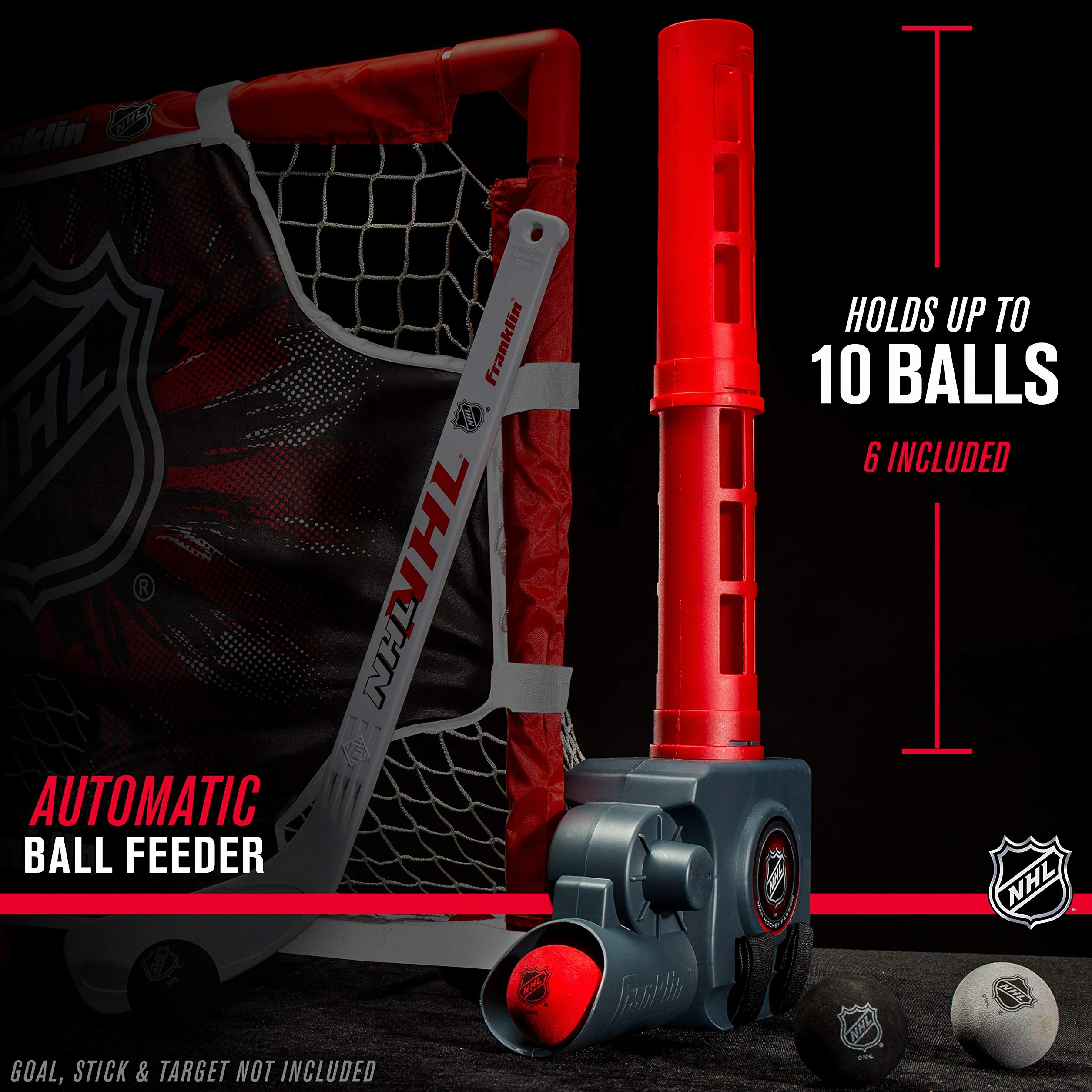 Franklin Sports Mini Passant de Balle de Hockey Automatique – Patte de Balle au Genou – 6 Mini Balles – Licence NHL