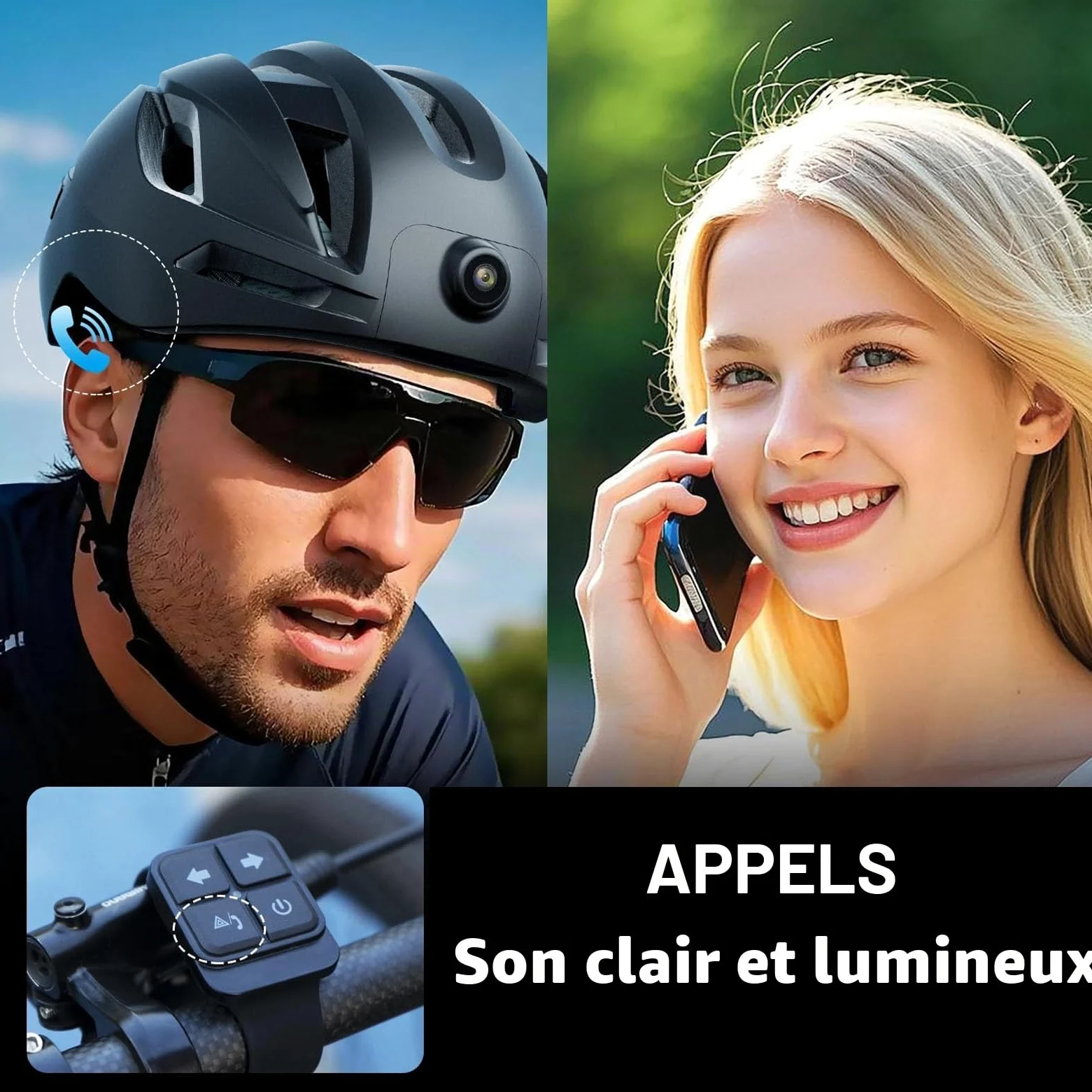 Lazmin112 Casque de Vélo avec Caméra, Enregistreur Vidéo HD 1080p, BT Casque de Vélo Intelligent, avec Feu Arrière, Lecteur de Musique, Télécommande, Objectif Grand Angle 170° (Black)