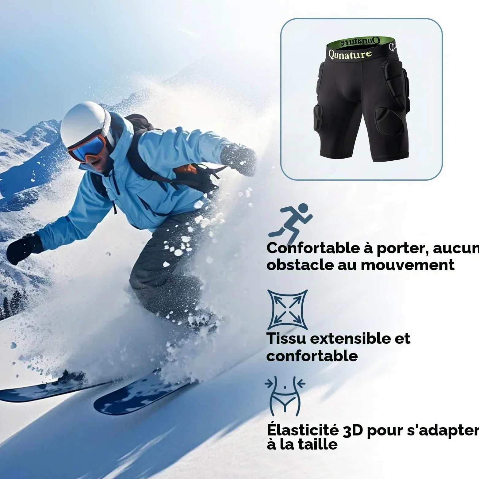 Pantalons de Protection Snowboard Equipement de Protection 3D Cale-Hanches Eva pour Hommes et Femmes Version Étendue