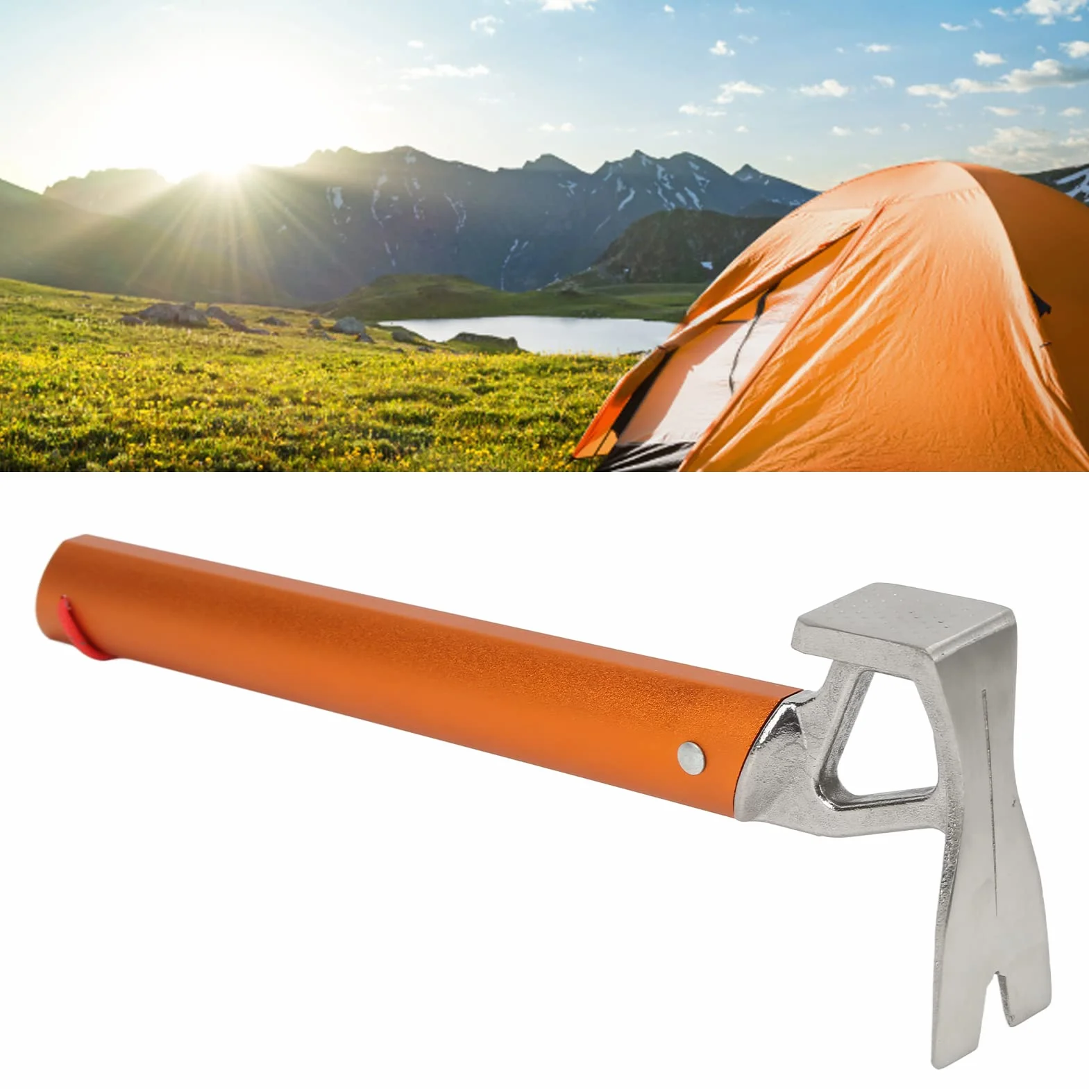 Marteau à piquets pour Tente de Camping en Plein air Multifonctionnel, poignée en Alliage d’Aluminium, tête en Acier Carbone, extracteur de piquets Orange