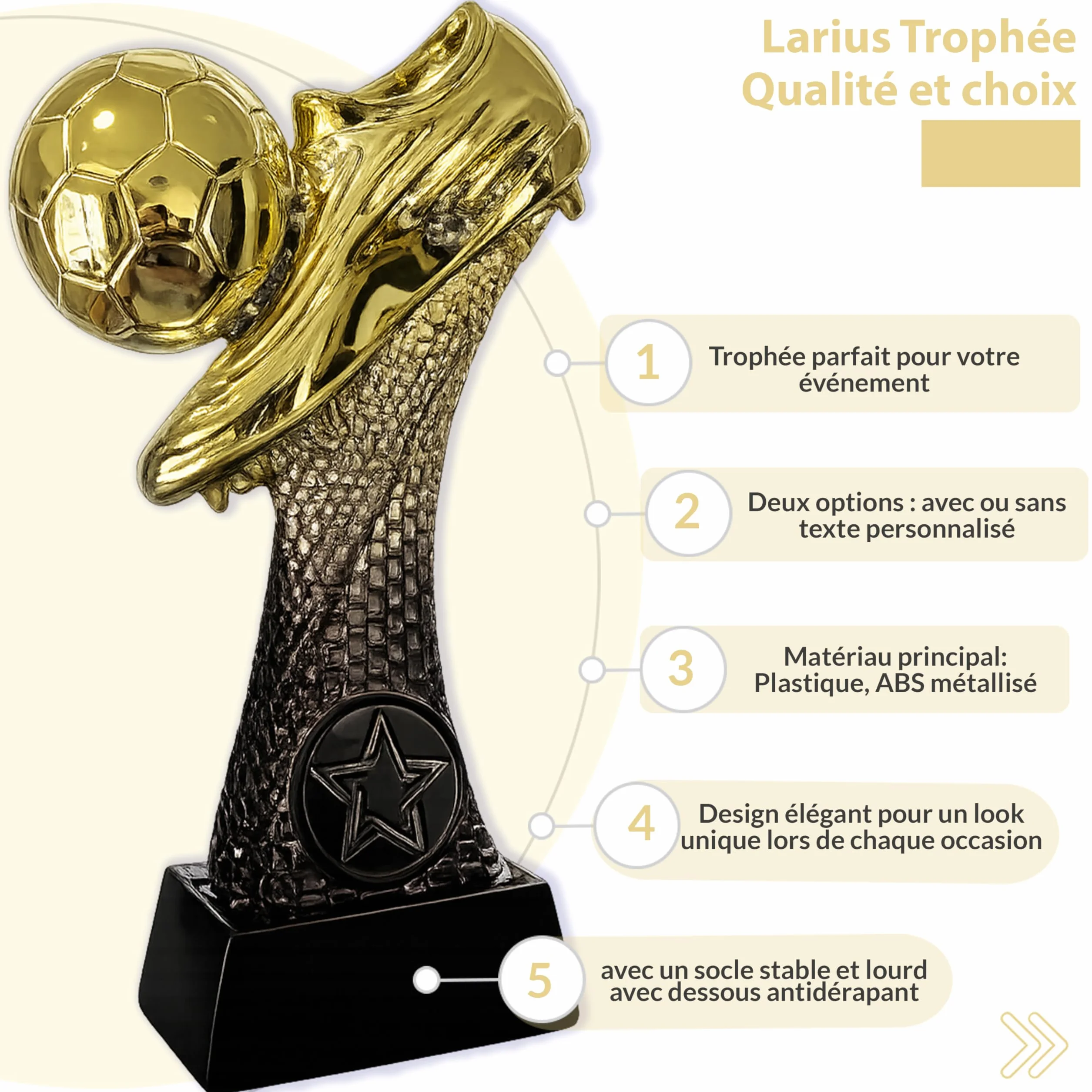 Larius Trophée de football 16 à 21,5 cm (300 à 500 g) - Coupe de vainqueur avec/sans gravure - Coupe de football pour enfants et adultes - Tournoi MVP, récompense - F6