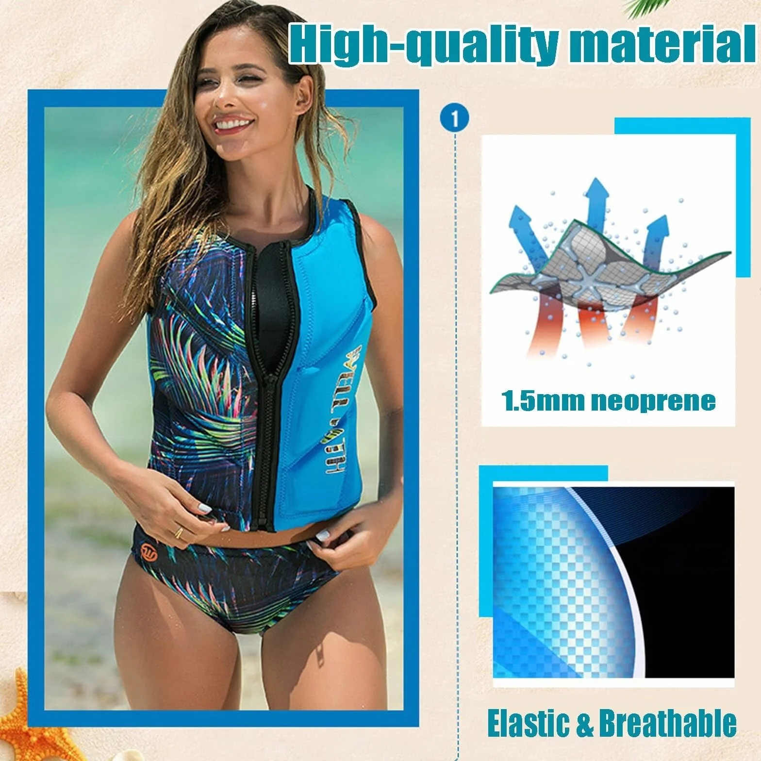 Swim Vest Adult Teens Neoprene Buoyancy Aid Anti-Collision Kayaking Floating Gear
