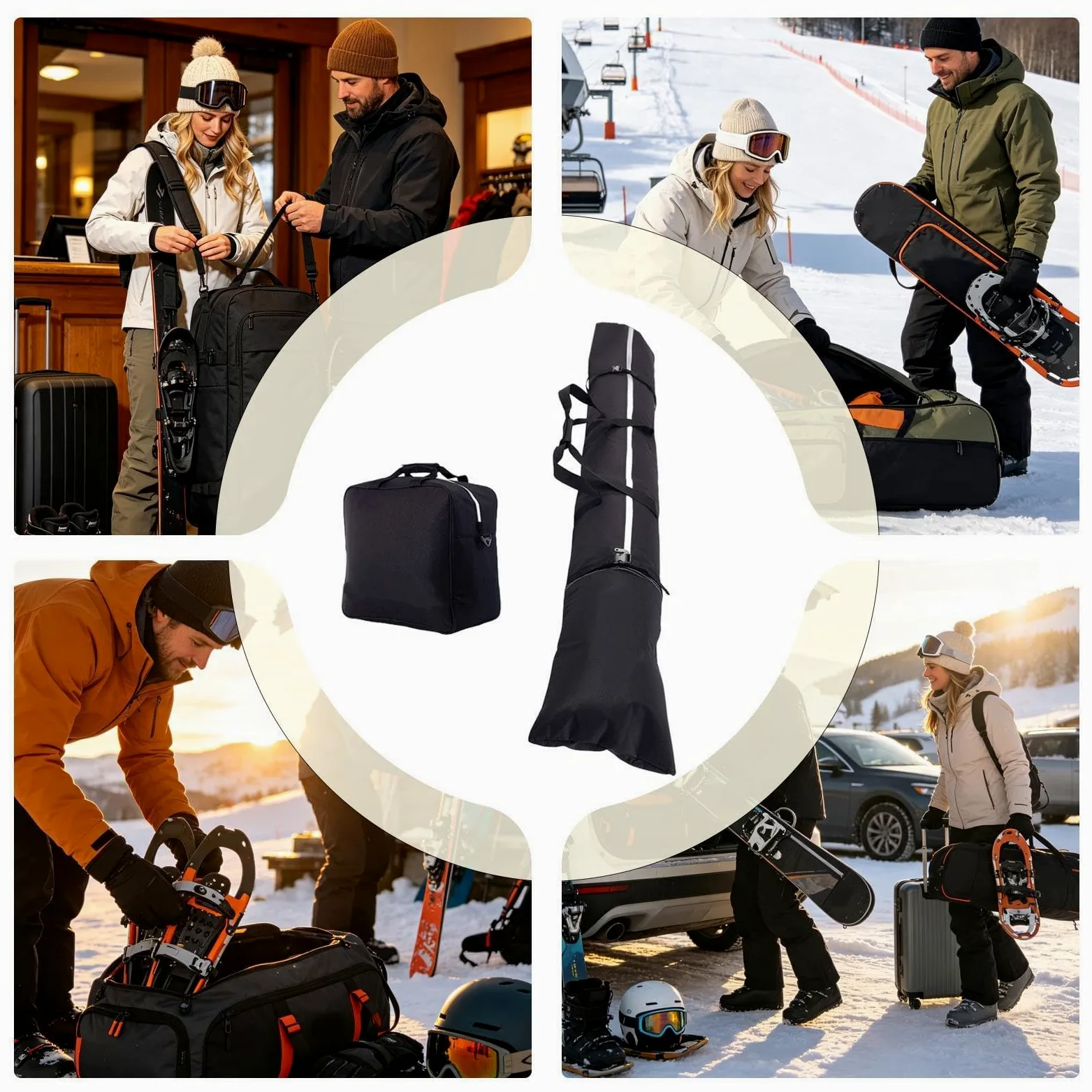Housse de ski Sac De Transport Matelassé Imperméable En Toile Oxford | Housse De Transport À Skis Pour Adolescents et Adultes Passionnés Protège Objets de Amortissant Bottes