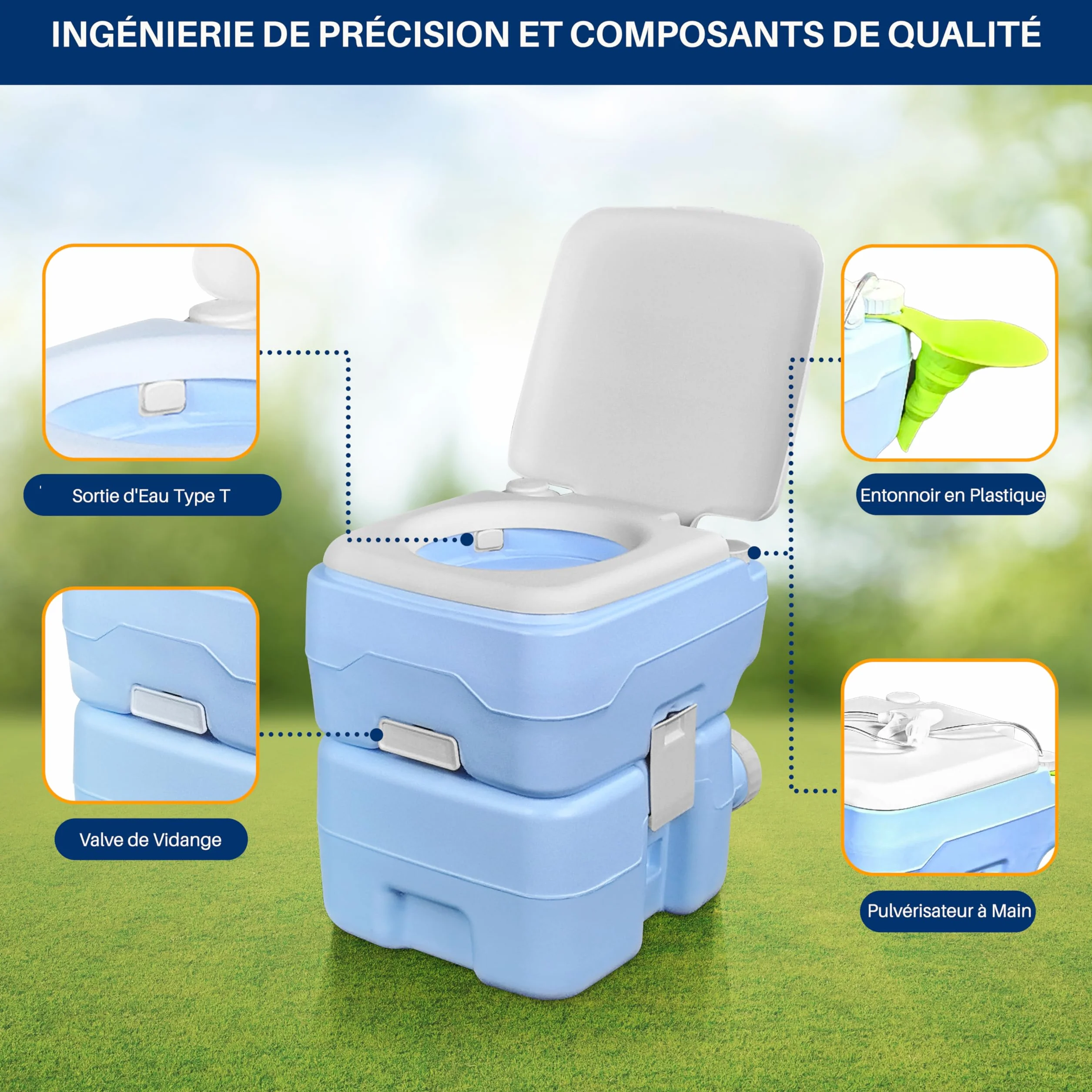 SereneLife Toilette Portable 20L Camping VR Bateau 120 Chasses Réservoir Détachable