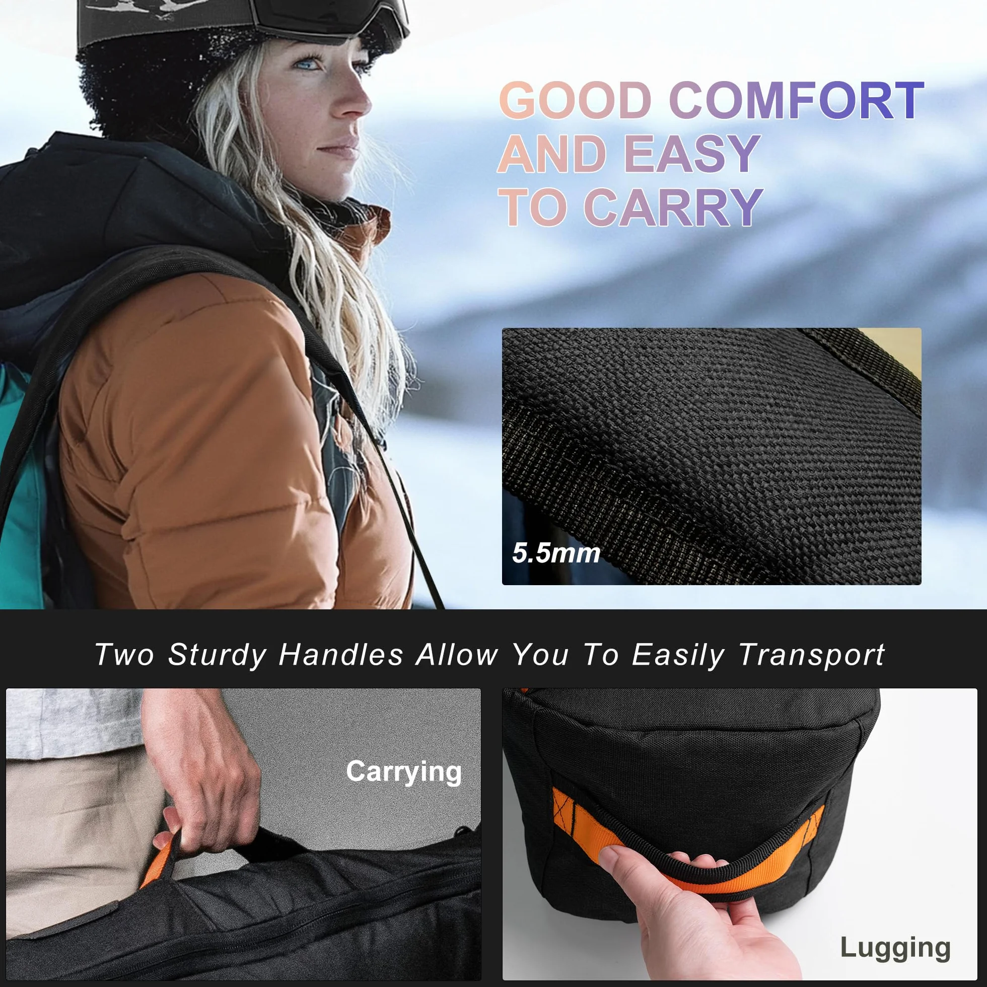 Unigear Sac de Ski Snowboard Durable et Résistant à l'eau 165/175 cm | Sac de ski spacieux, protection 360° en mousse EPE 10mm, tissu 600D résistant, conception ergonomique, idéal pour voyage
