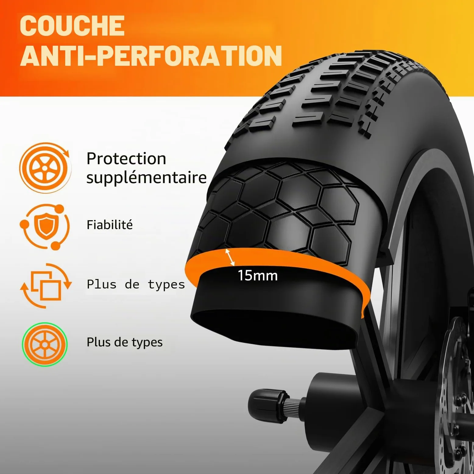 OUXI 20×4 Insert de chambre à air, protection de chambre à air anti-crevaison pour vélo, liner de pneu de vélo anti-crevaison, prévient les crevaisons causées par les pointes et les têtes de chèvre