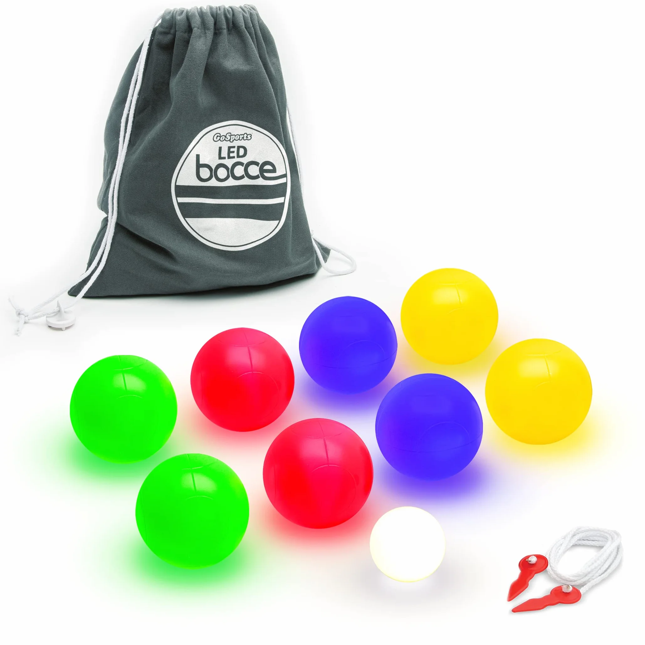 GoSports Jeu de Boules de pétanque LED – Comprend 8 Boules Lumineuses de pétanque, Pallino, étui et Corde à mesurer – Choisissez 85 mm ou 100 mm