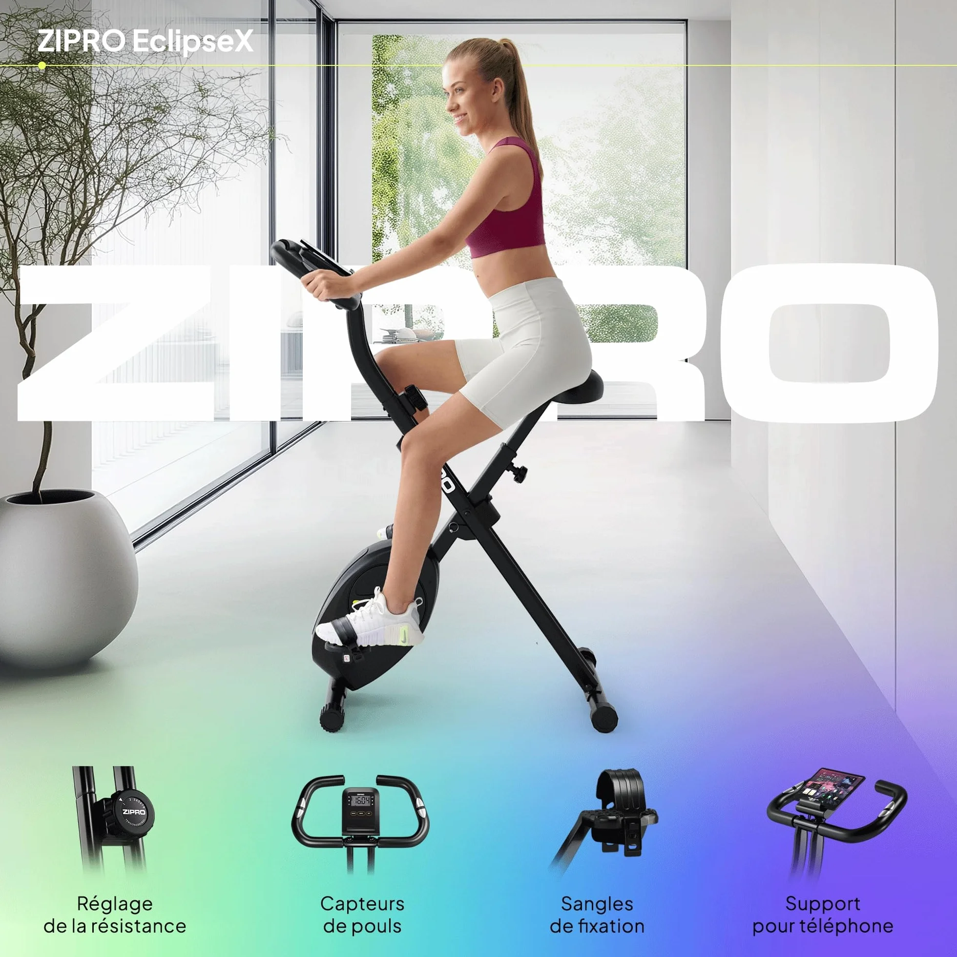 ZIPRO Eclipse X Velo d'Appartement Pliable Elliptique Cardio Training Connecté Magnétique Silencieux