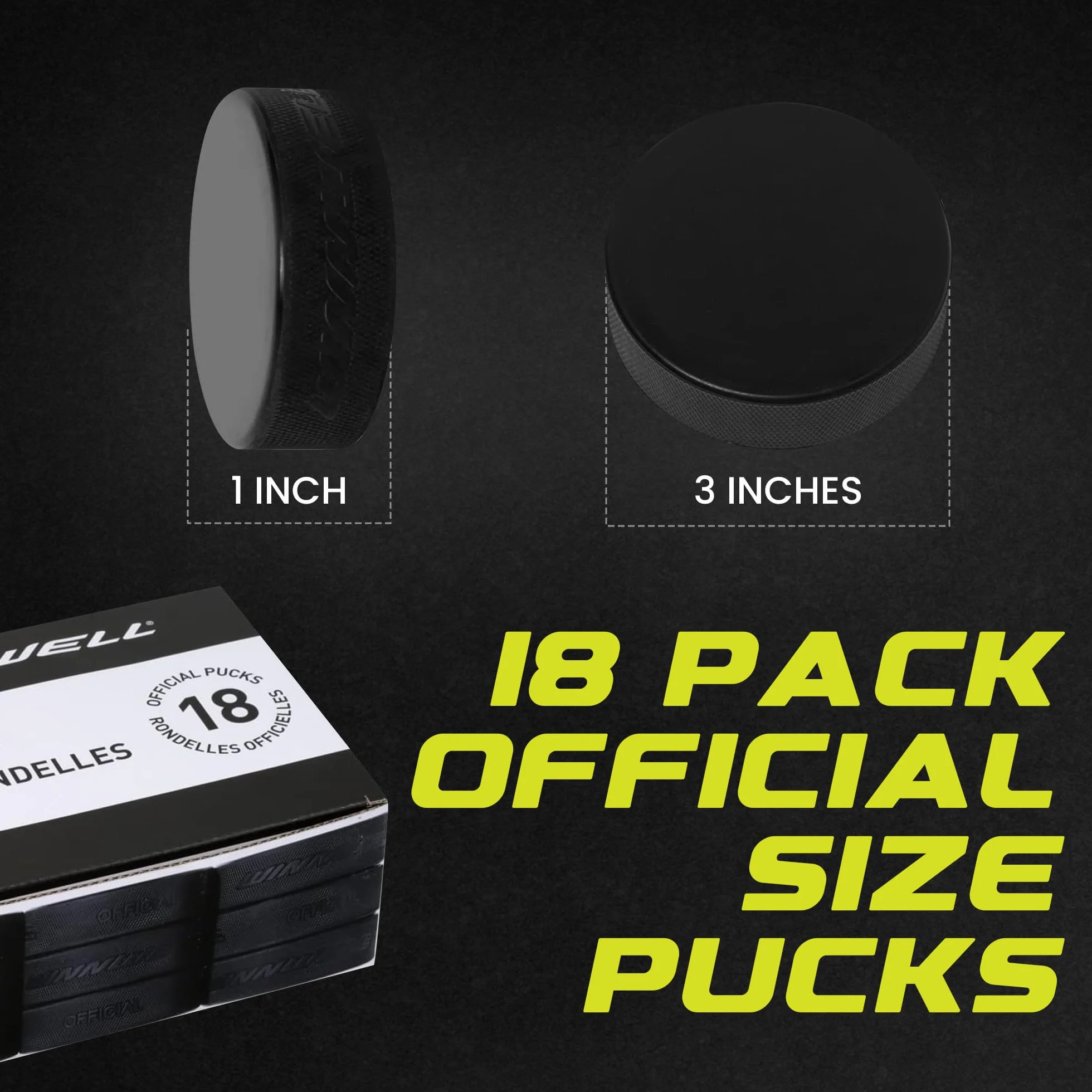 Winnwell 18 palets de hockey sur glace noirs 170,1 g officiels