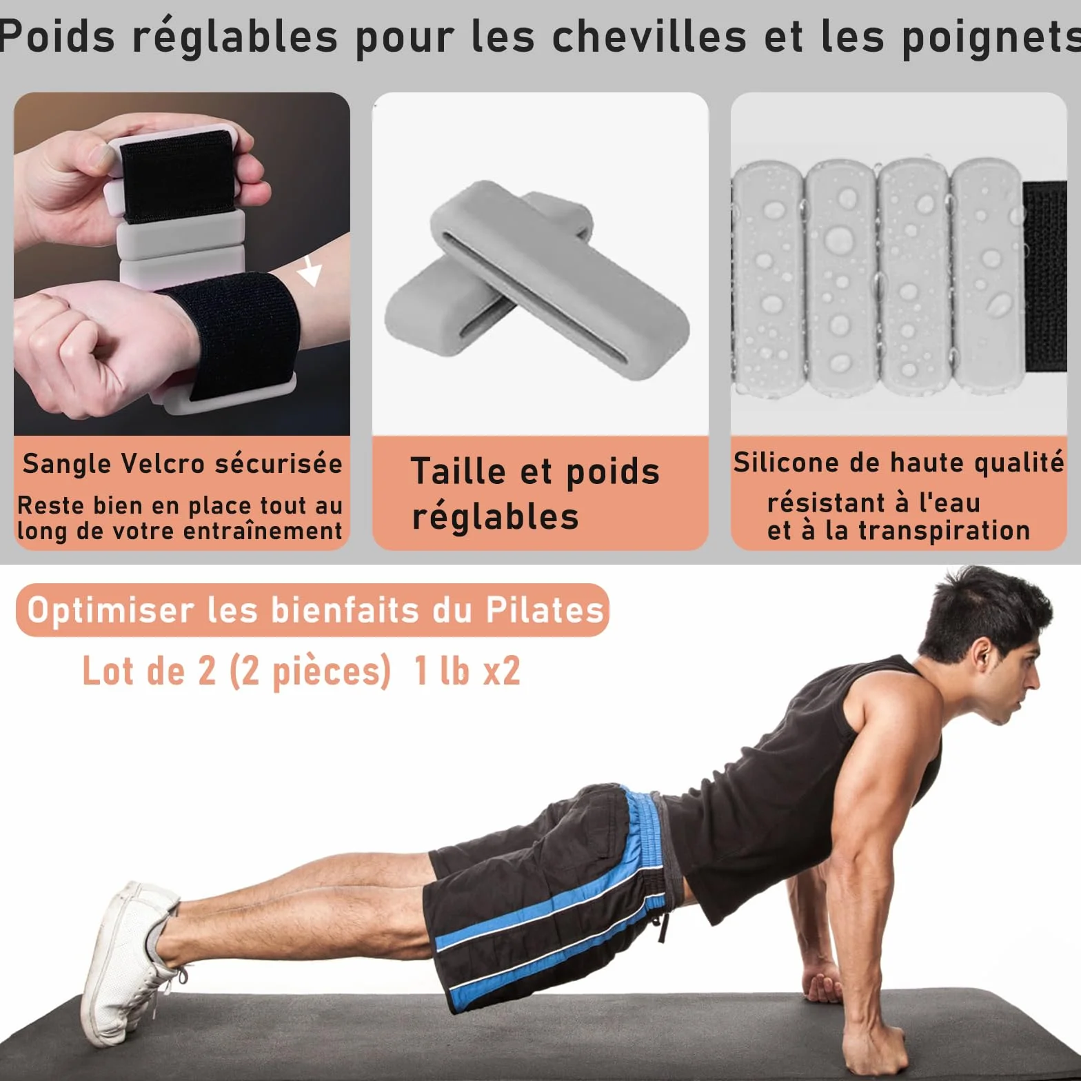 Kit d'anneau de Pilates avec Poids pour Chevilles et Poignets et Bandes de résistance pour Débutants
