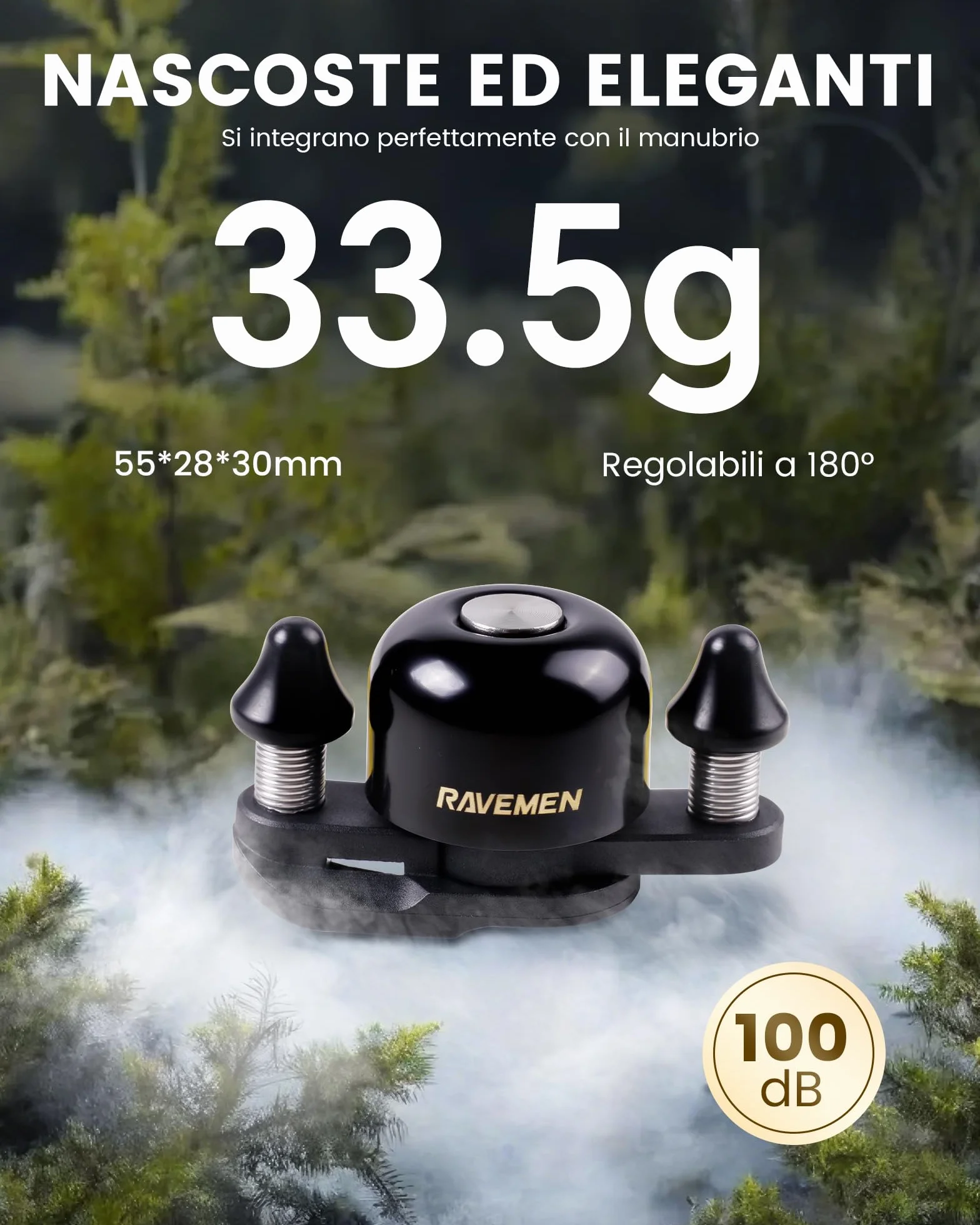 RAVEMEN Q3 Sonnette de Vélo de Route 90-100 DB Double Marteau Compatible Guidons 47 mm Laiton Étanche