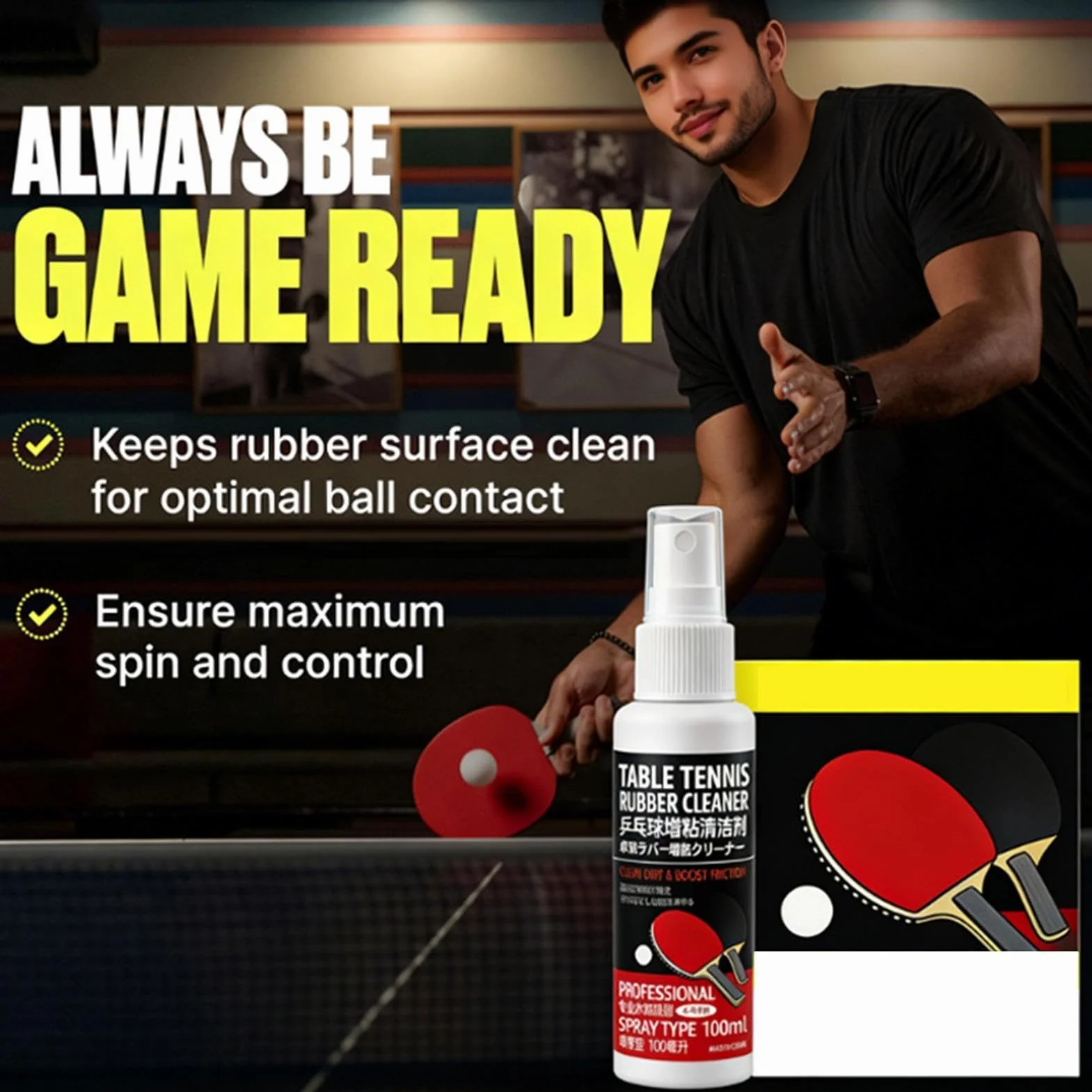 Spray Nettoyant Raquette Tennis de Table 100 ML Nettoyant Caoutchouc Anti-Poussière