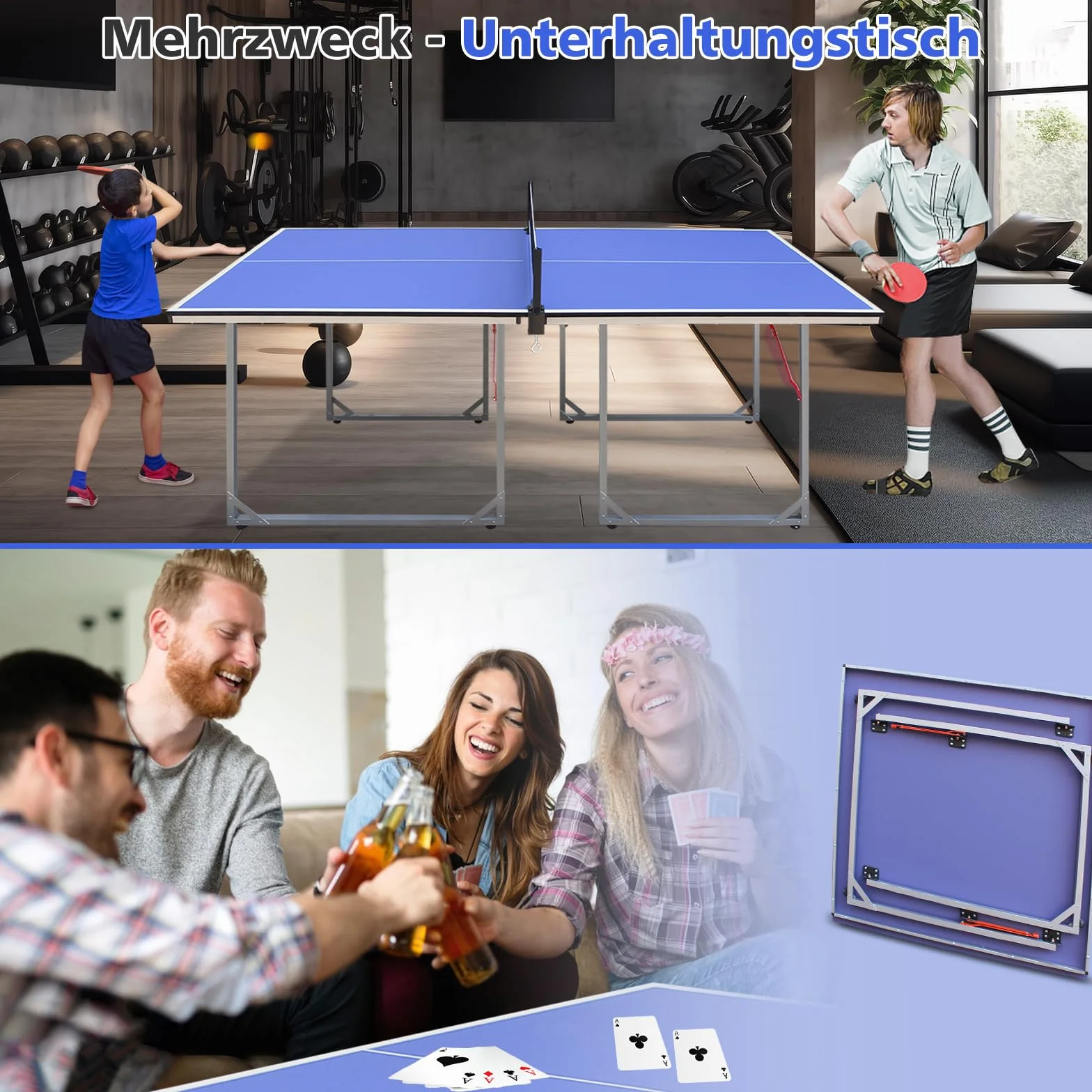 Table de ping-pong pliable, 182 cm x 91 cm, taille moyenne, set de table multifonction, avec filet, 2 raquettes de tennis de table et 3 balles