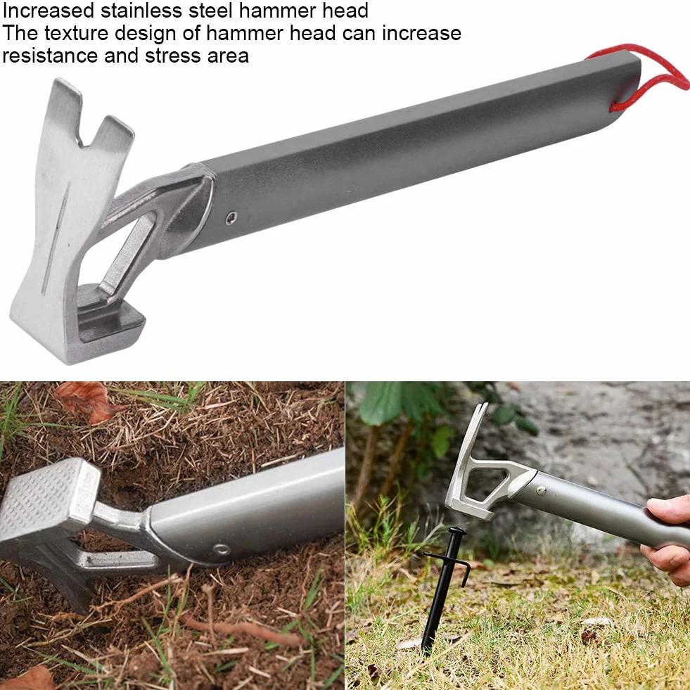 Marteau de Tente de Camping en Acier Inoxydable avec Ouvre-Bouteille et Extracteur de Piquets