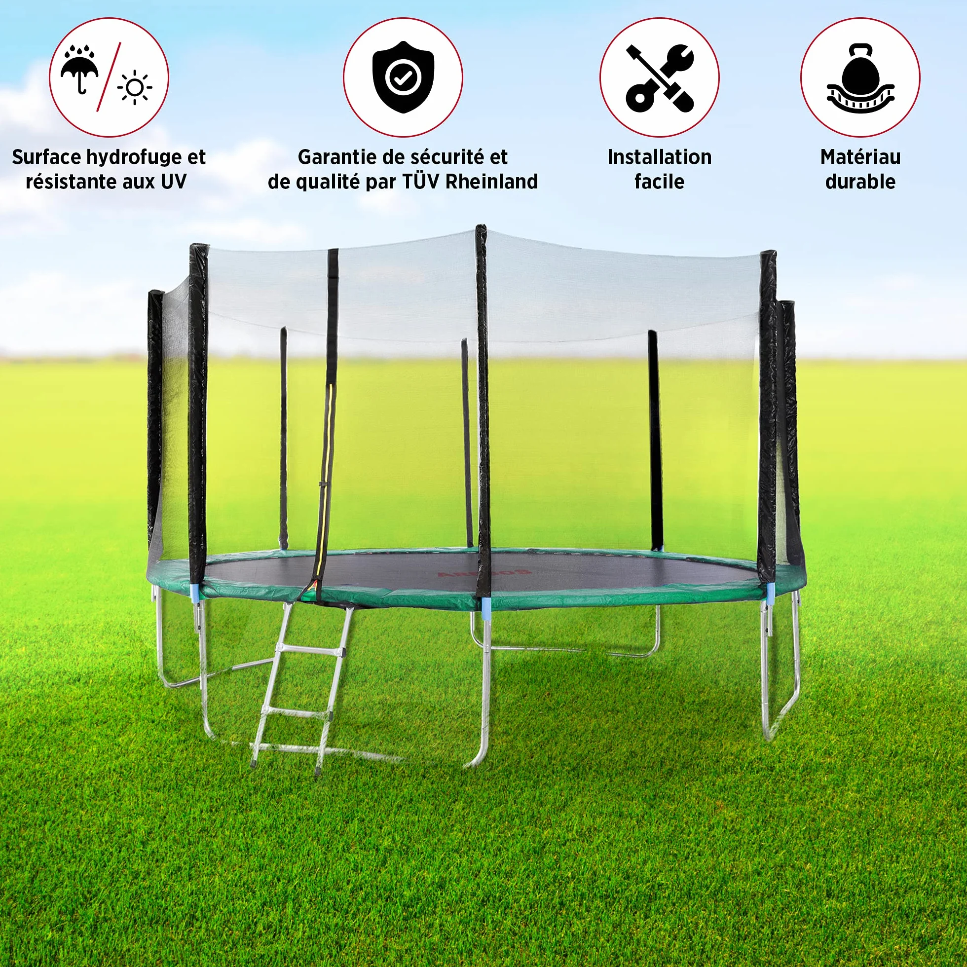 Arebos Protection de Ressort de Couverture de Bord de Trampoline 396 cm PVC PE résistant à la déchirure résistant aux UV