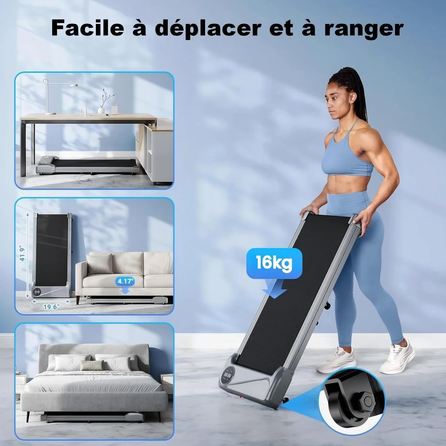 Tapis de Course Portable Walking Pad Électrique 2.5 HP 6km/h avec Télécommande Écran LCD 120 KG