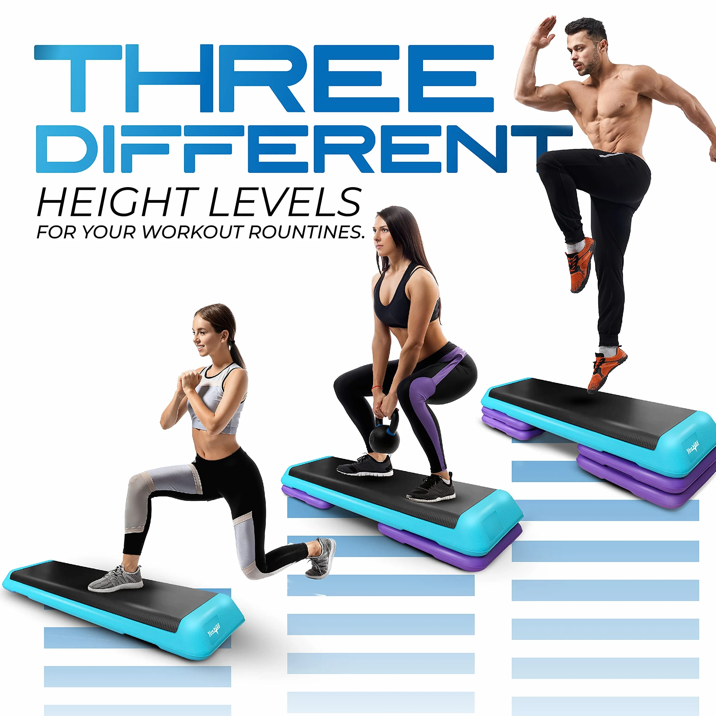 Yes4All Stepper aérobique avec hauteur réglable 10cm 15cm 20cm - Plateforme de fitness pour maison et gymnase