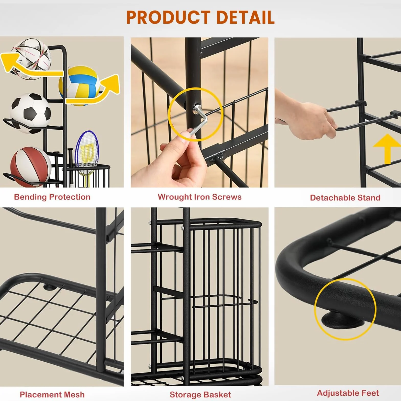 Étagère de rangement pour ballons 5 niveaux présentoir vertical autoportant avec panier
