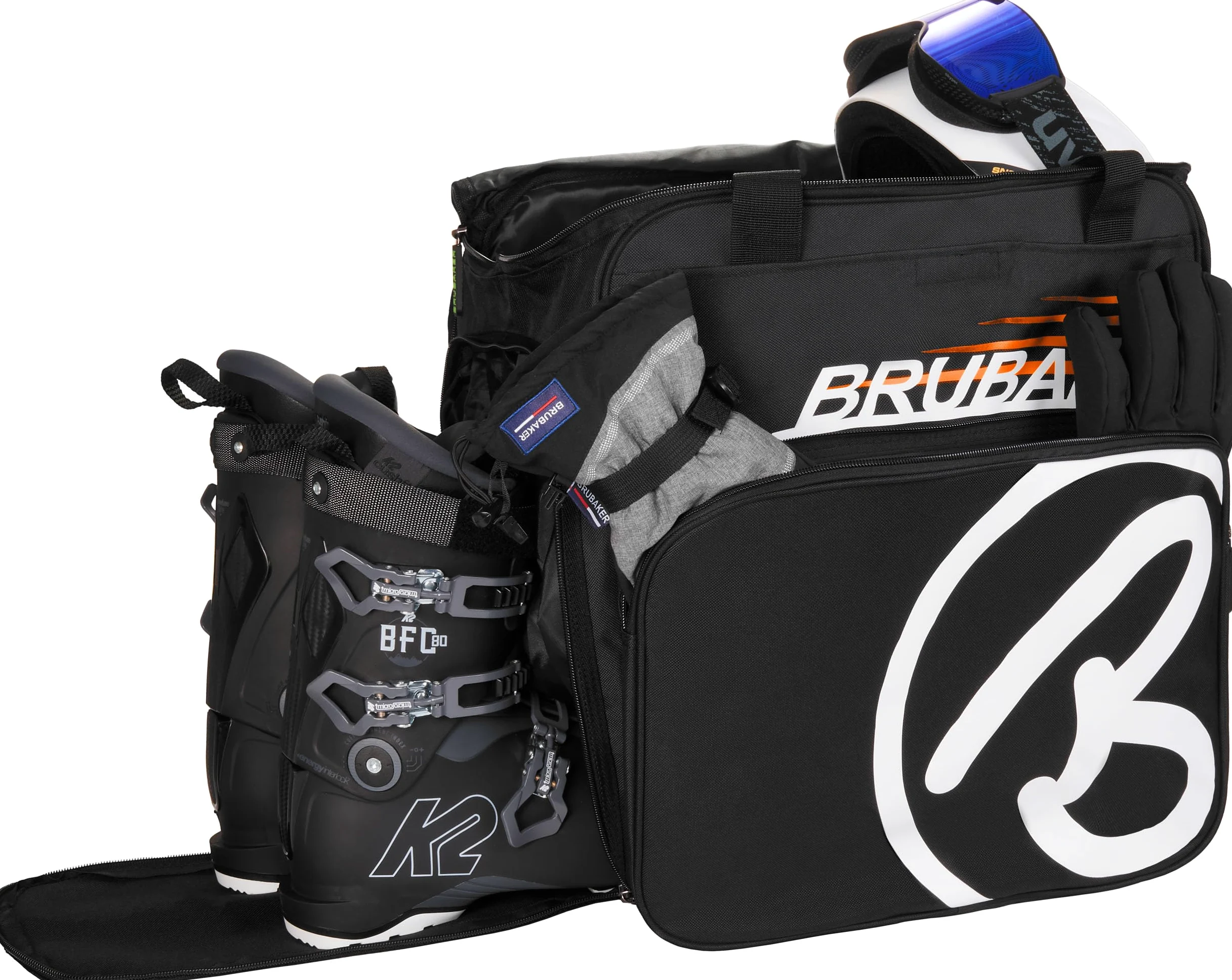 BRUBAKER Set de Ski ‘Champion’ - Housse à Skis et Sac à Chaussures de Ski pour 1 Paire de Skis + Bâtons + Chaussures + Casque - 170 cm - Noir/Orange