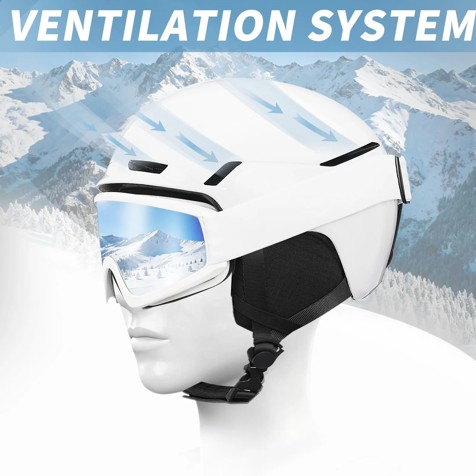 VCOROS Casque de Ski avec Lunettes de Ski DXH816 Adapté au Ski | Casque de Snowboard avec Détachable Cache Oreilles pour Hommes Femmes Anti-UV Anti-Vent Casques de Neige pour Snowboard