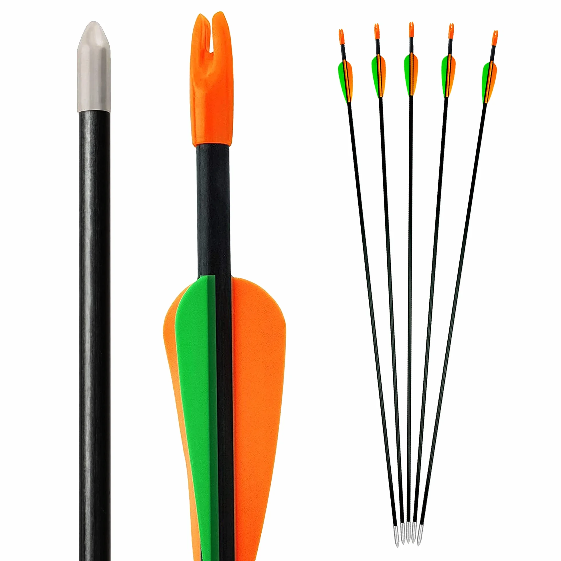 Flèches Tir à l'arc Fibre de Verre Pointe Métal 28 Pouces Lot 5