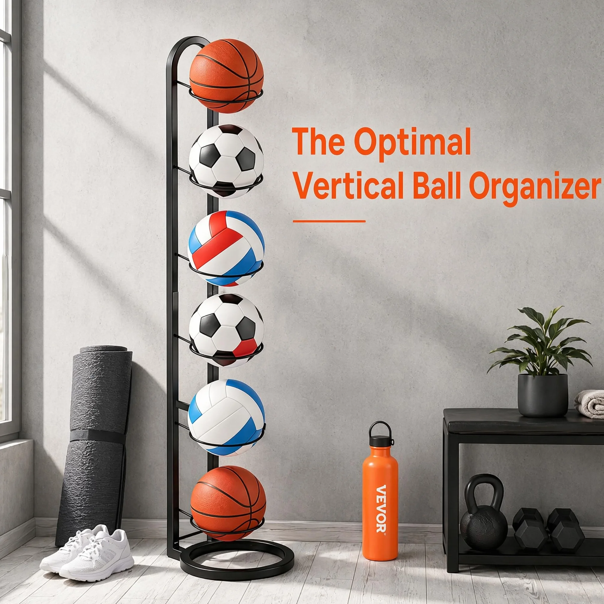 Support De Balle Verticale À 6 Niveaux, Organiseur De Basket-Ball, Porte Ballon Basket, Support Ballon Foot