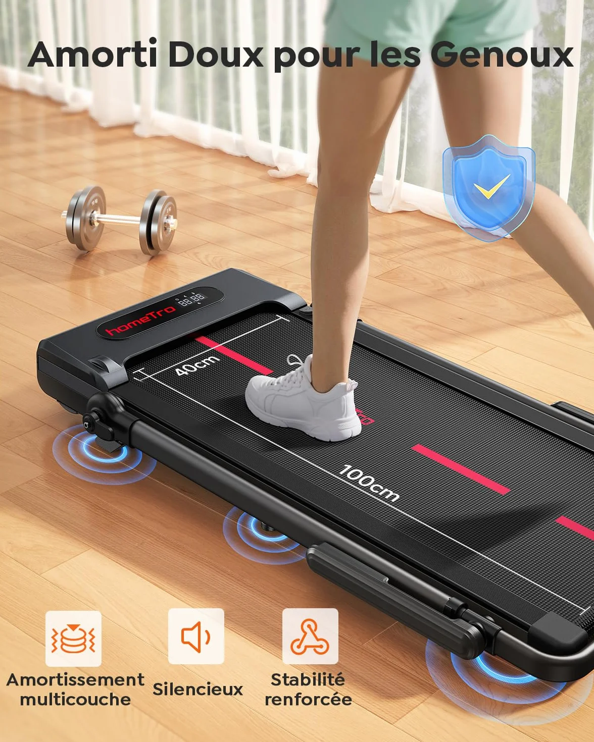 Tapis de Course Pliable Inclinable 7% avec Barres de Soutien, 1-12 km/h, Moteur Silencieux, 120kg