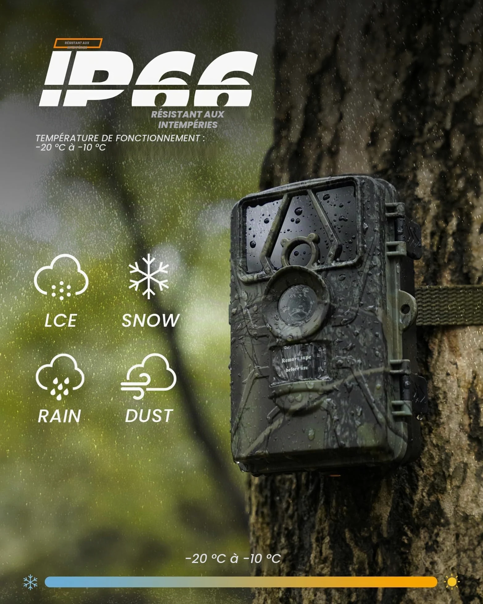 Camera de Chasse connectée téléphone, 8K 60MP caméra de Chasse avec Vision Nocturne, détection de Mouvement, Grand Angle 130°, Camera Chasse IP66 avec Carte SD 32 Go + 8 Piles AA