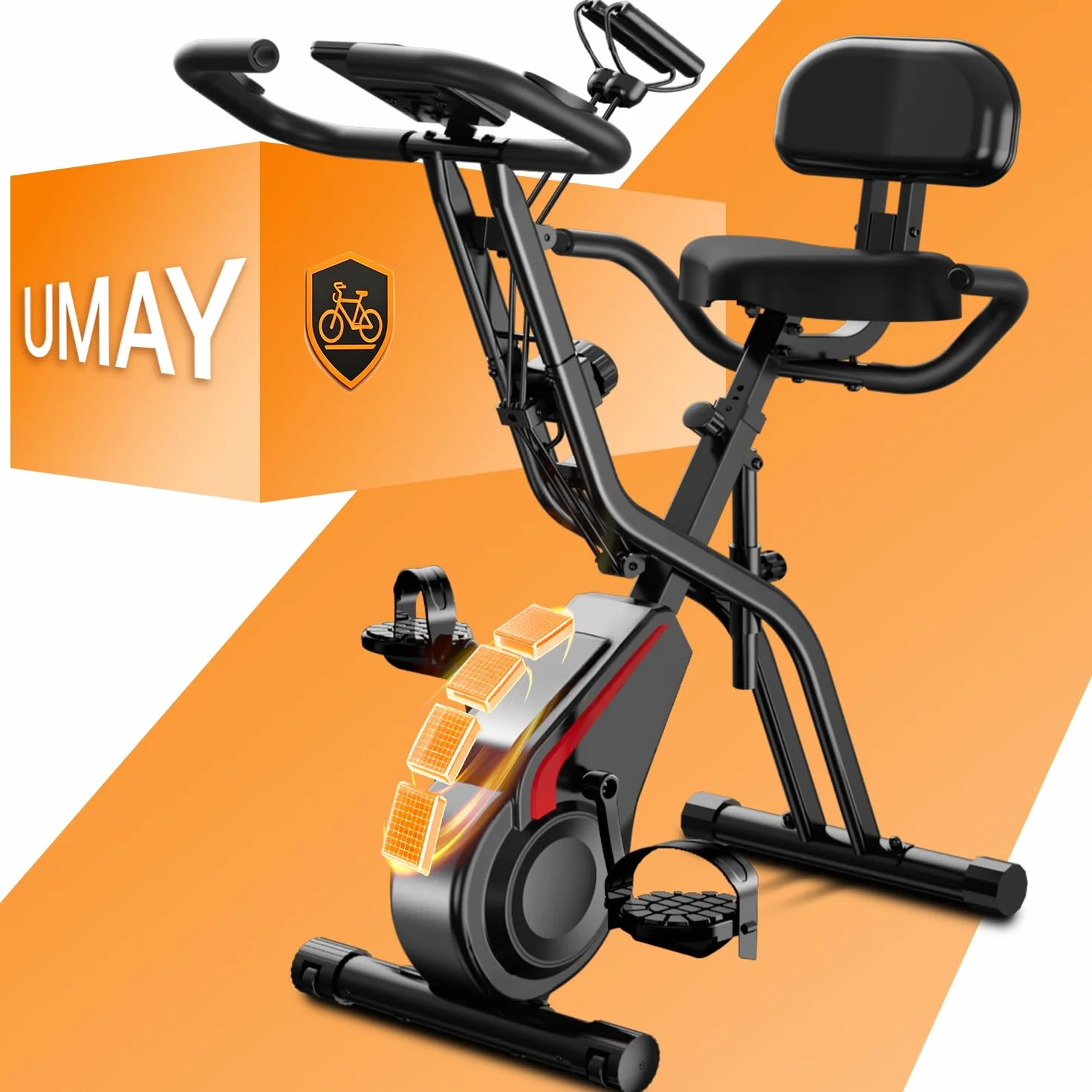 UMAY Velo d'appartement pliable 5-en-1 avec résistance 16 niveaux et surveillance fréquence cardiaque écran LED