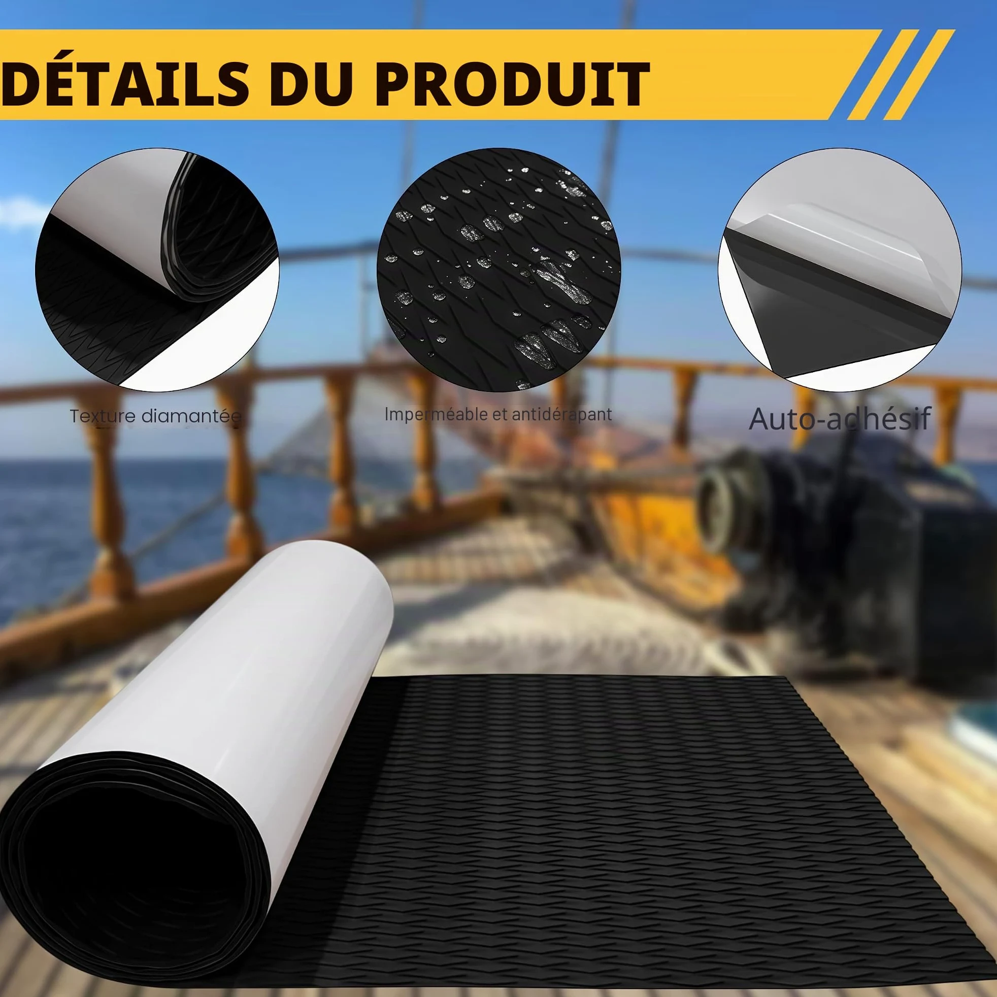 Tapis de Bateau en Mousse EVA, épaisseur 5mm antidérapant, Tapis Autocollant en Caoutchouc Mousse pour Yacht, Bateau à Moteur, Camping-Car et Bateau de pêche