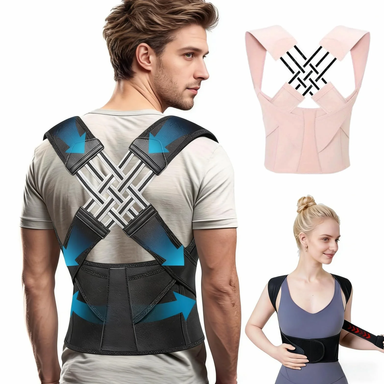 OALYGEI Ceinture Bruvella Dorsale Soulage les douleurs dorsales et améliore la posture,Correcteur de Posture Ajustable (rose, S(55-90KG))