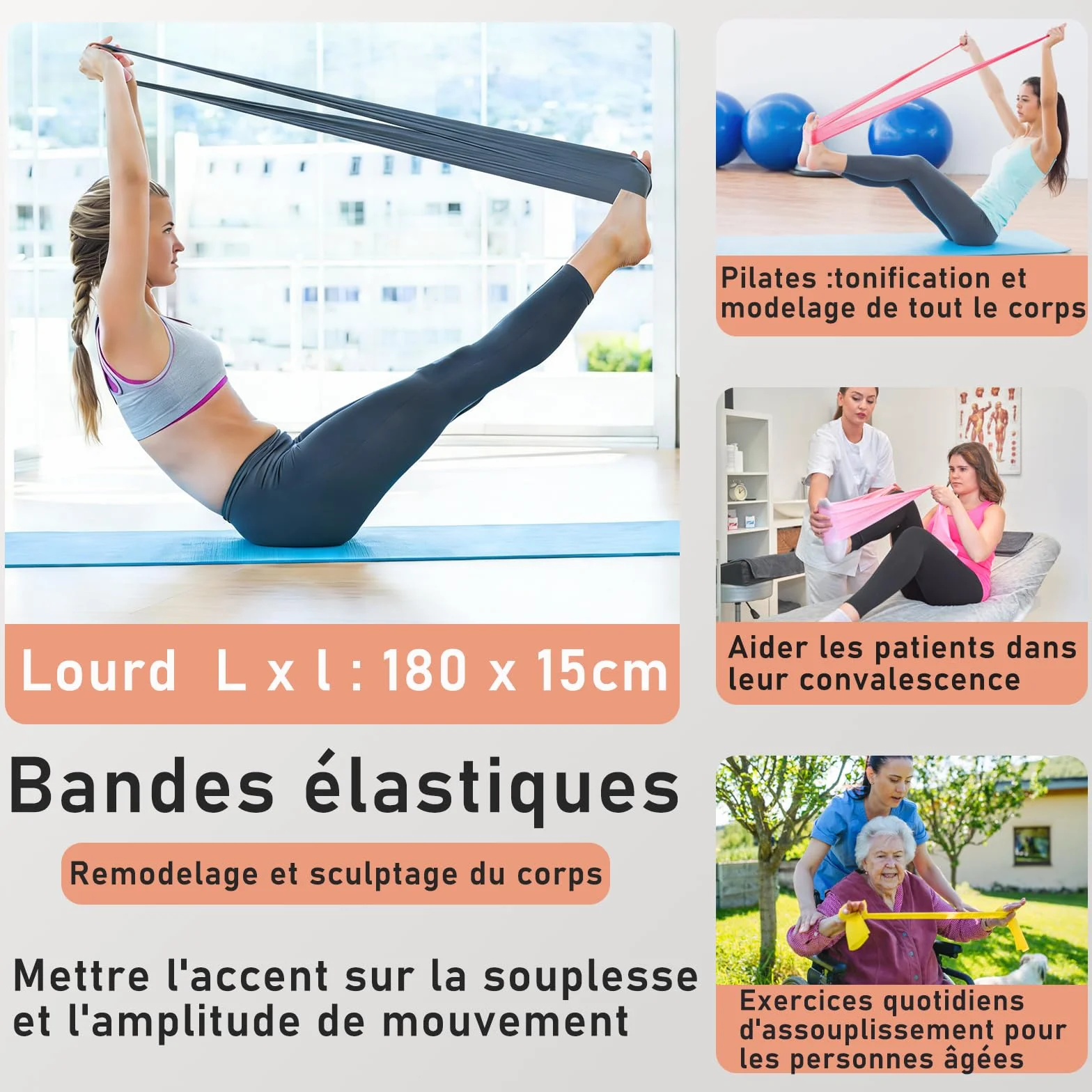 Kit d'anneau de Pilates avec Poids pour Chevilles et Poignets et Bandes de résistance pour Débutants