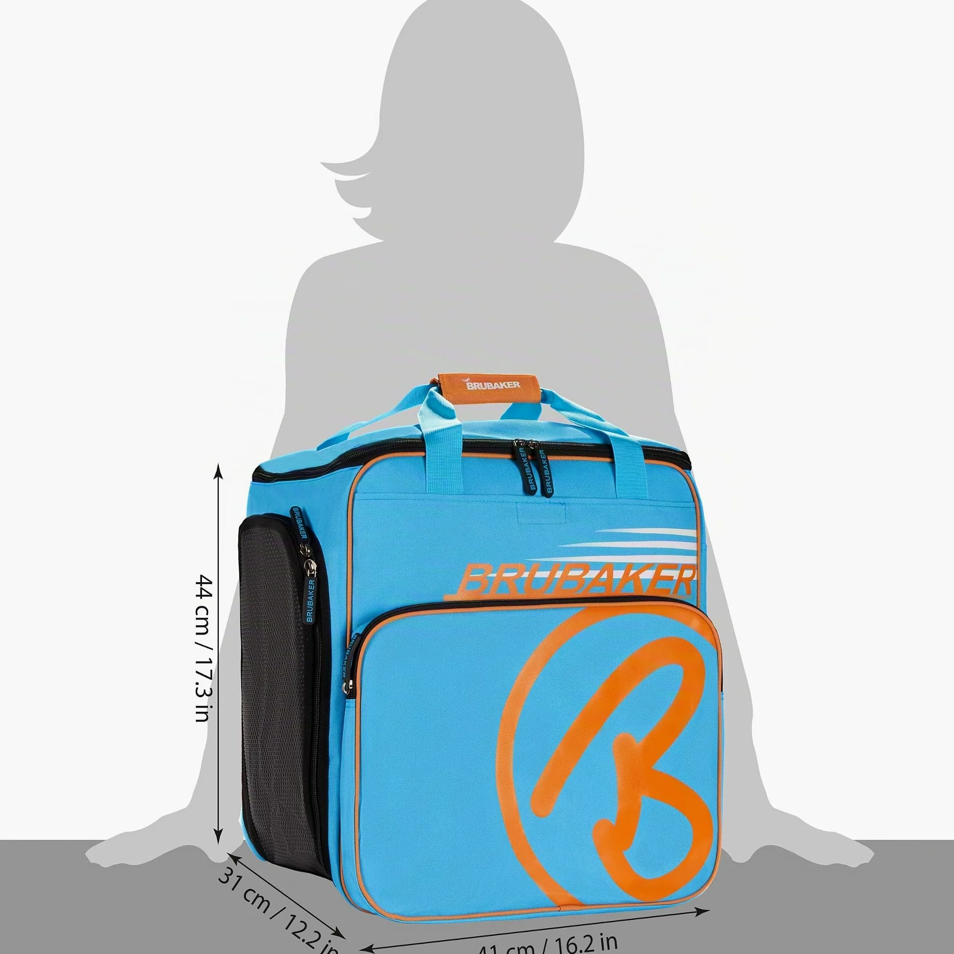 BRUBAKER Set de Ski ‘Champion’ - Série limitée - Housse à Skis et Sac à Chaussures de Ski pour 1 Paire de Skis + Bâtons + Chaussures + Casque - 190 cm - Bleu Orange