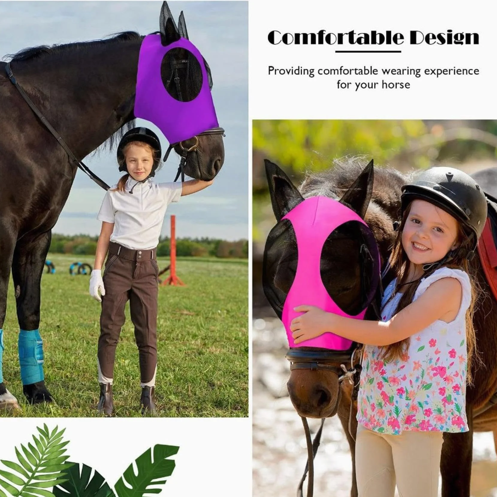 Masque anti-mouches pour chevaux avec oreilles, lycra respirante, protection UV, 3 pièces