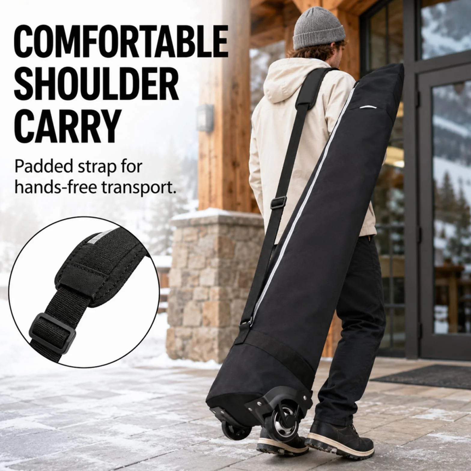 Sac de ski rembourré à roulettes 200 cm pour voyage en avion