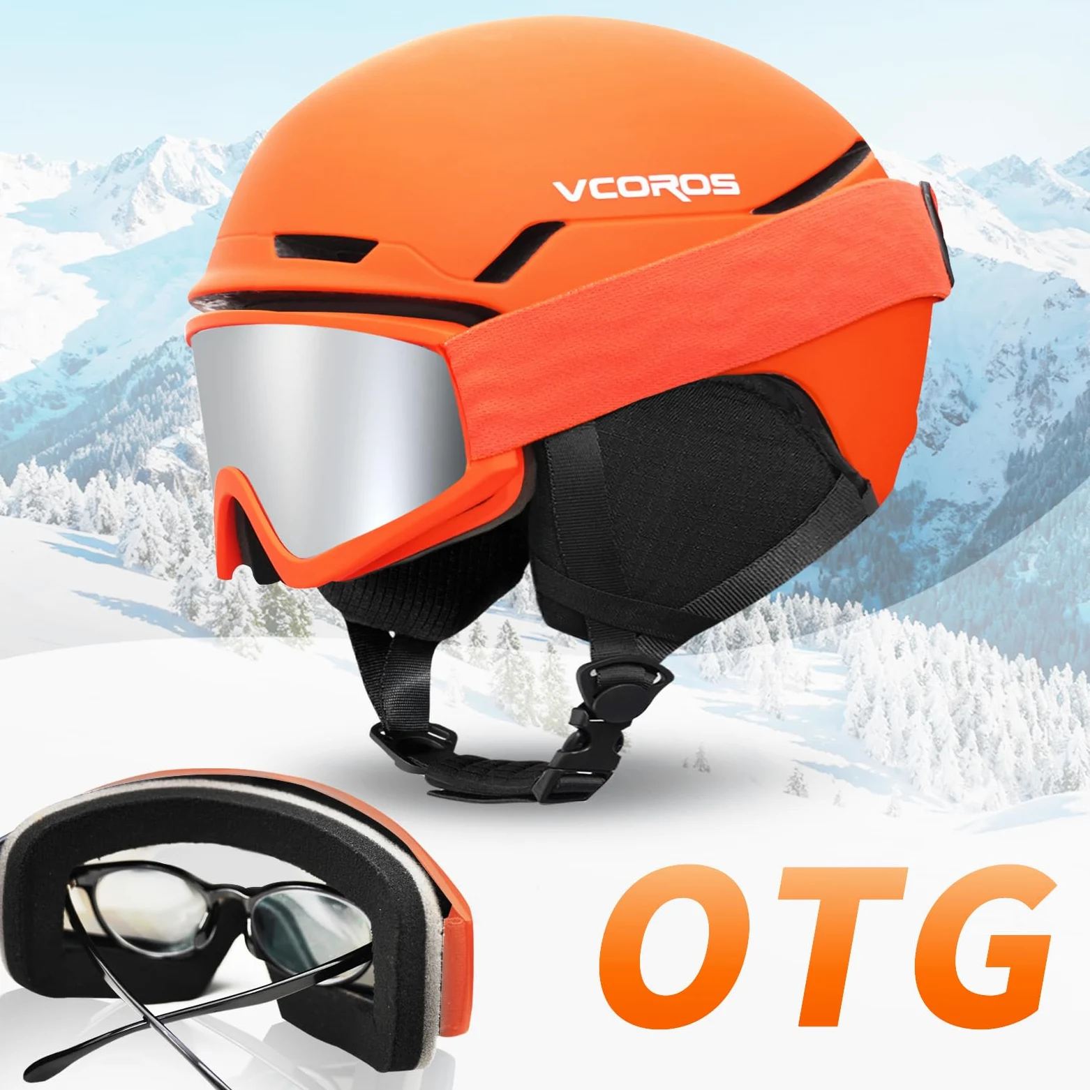 VCOROS Casque de Ski avec Lunettes de Ski Masque DXH816 Adapté au Ski | Casque de Snowboard avec Détachable Cache Oreilles pour Hommes Femmes Anti-UV Anti-Vent Casques de Neige pour Snowboard