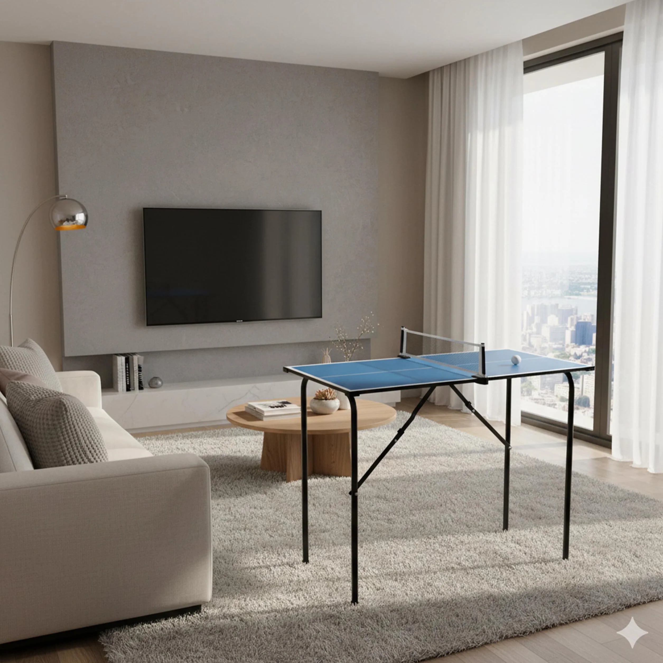 Relaxdays Mini Table de Ping-Pong Pliable 76 x 88 x 48 cm MDF Acier Bleue