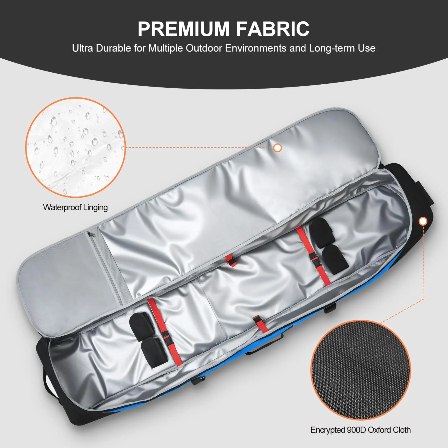 Odoland Housse à Skis Roulant 170/190 cm Sac à roulettes pour Snowboard Tissu Oxford 900D Imperméable