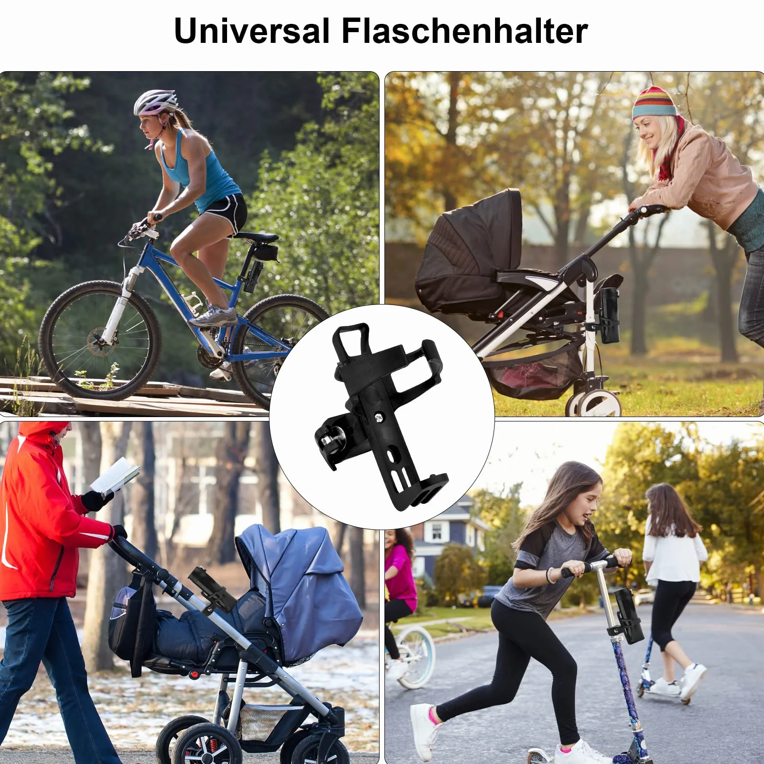 Porte Bidon Vélo Sans Vis, Support Bouteille Eau Rotation 360° pour VTT Poussette Fauteuil Roulant Noir