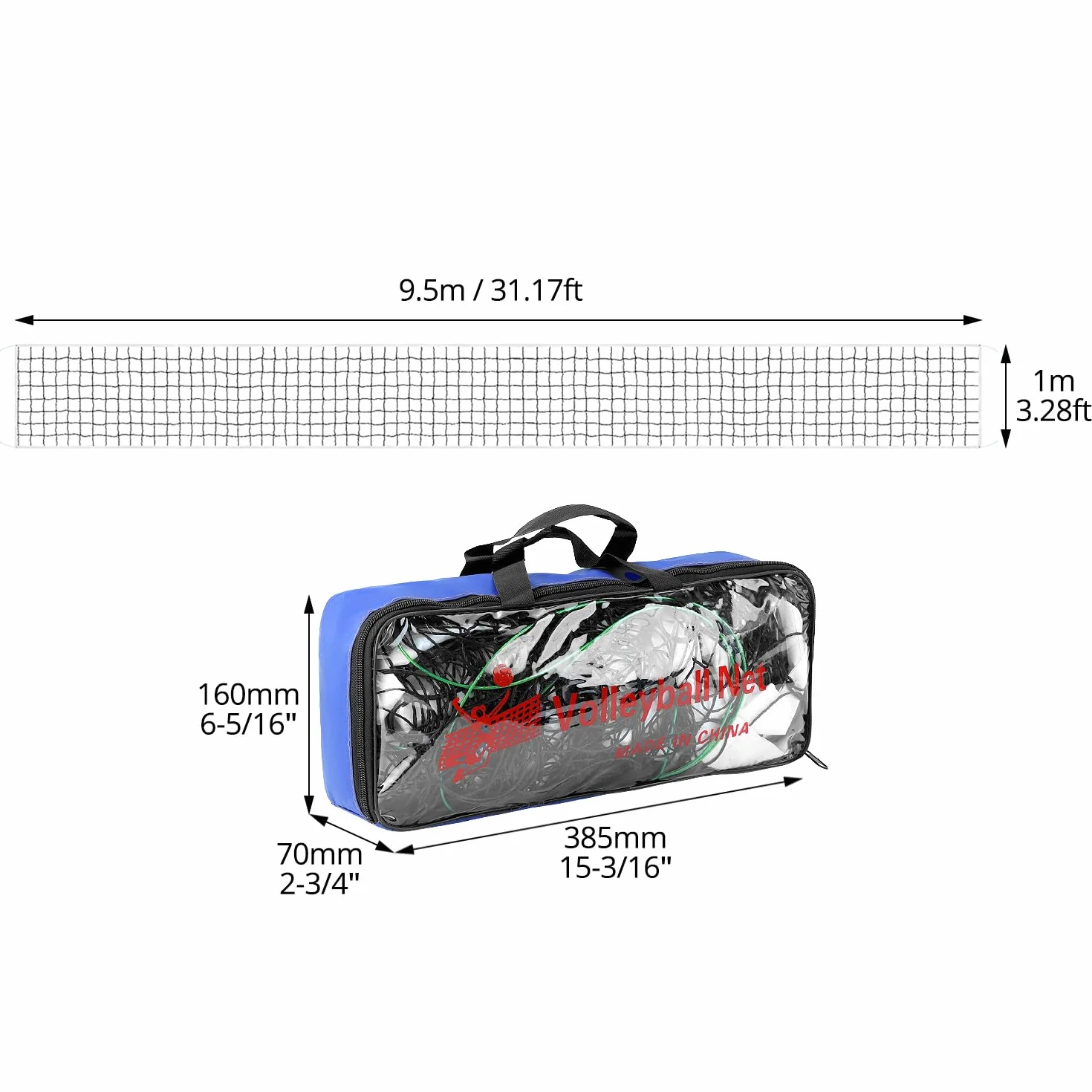 QWORK Filet Pliable de Volleyball Taille Standard pour Plage Intérieur Extérieur avec Sac de Transport