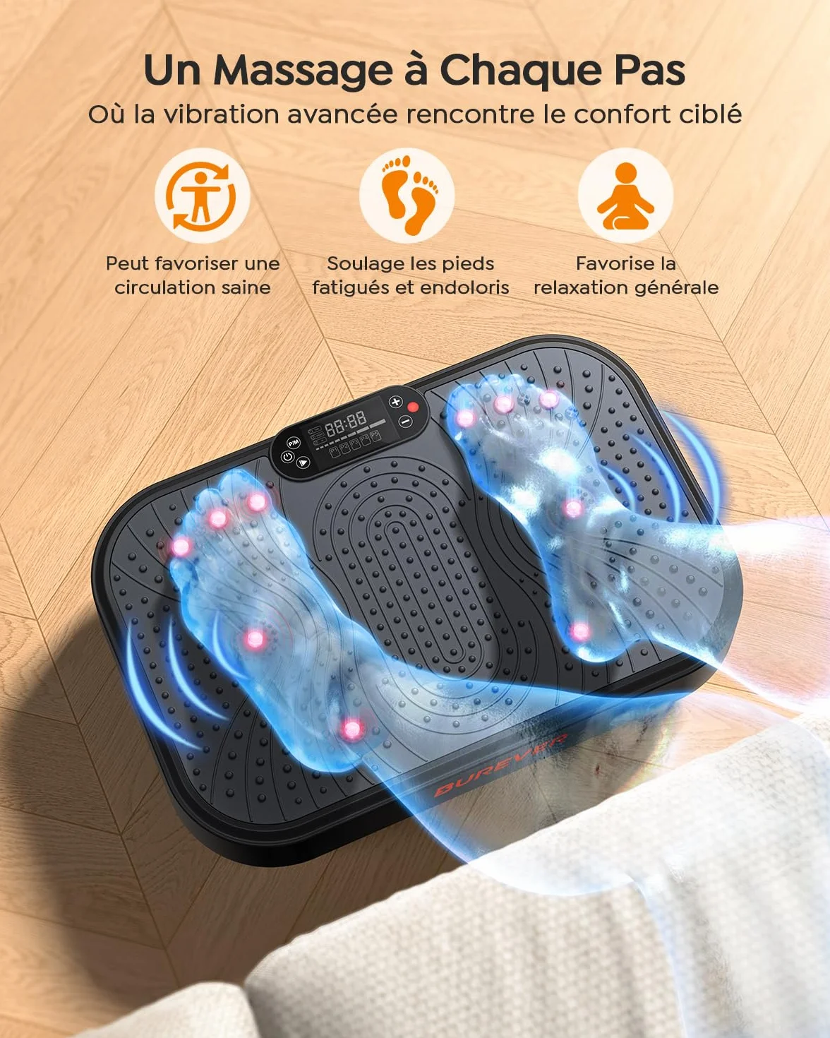 Burever Plateforme Vibrante Oscillante 150W 99 Niveaux d'Intensité avec Massage Silencieux des Pieds