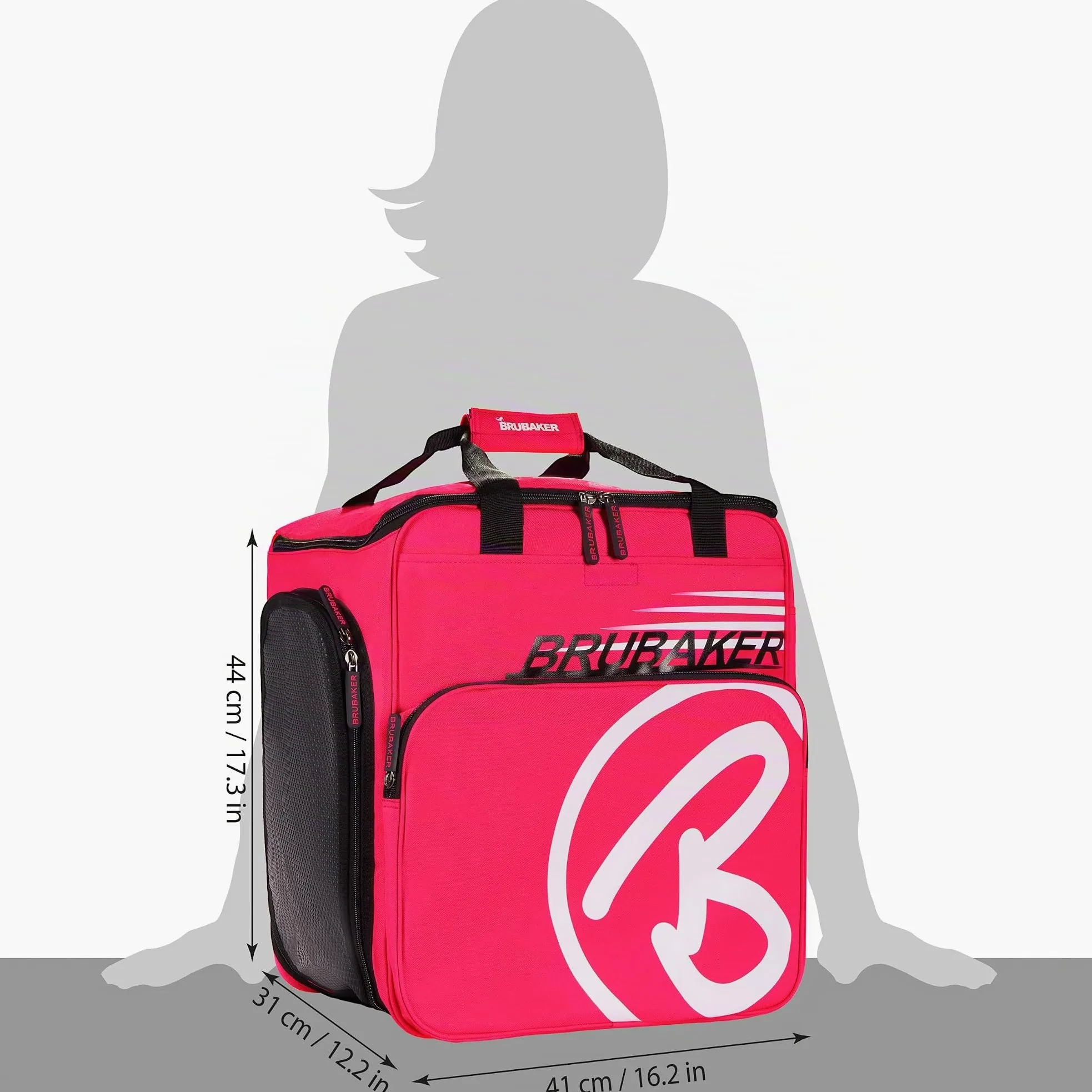 BRUBAKER Set de Ski ‘Champion’ - Série limitée - Housse à Skis et Sac à Chaussures de Ski pour 1 Paire de Skis + Bâtons + Chaussures + Casque - 190 cm - Fuchsia Fluo Blanc