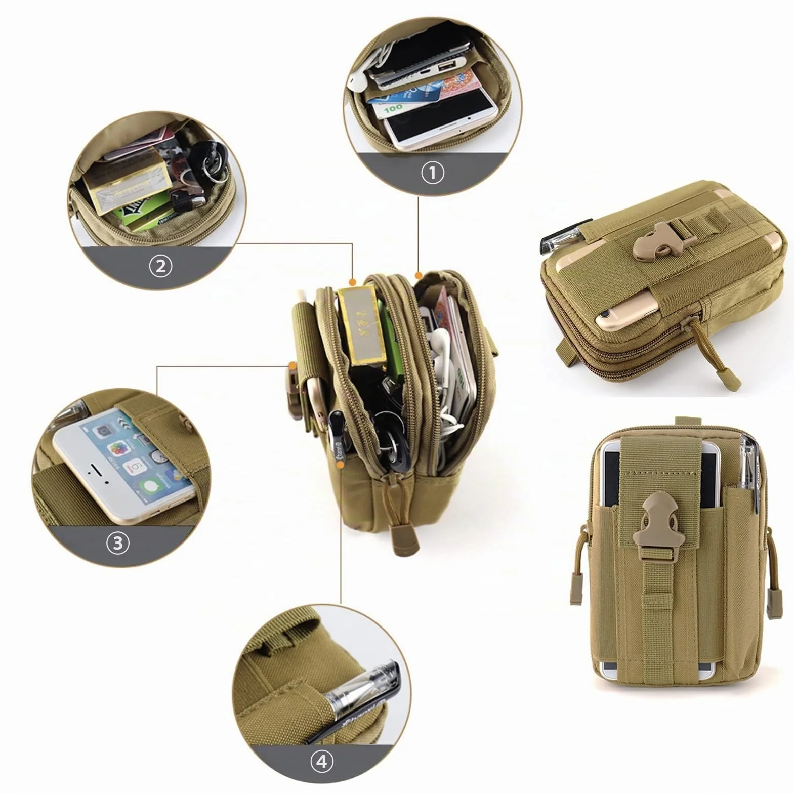 ZhaoCo Sac Tactique Ceinture Molle Nylon EDC pour Randonnée Voyage Sport Plein-air