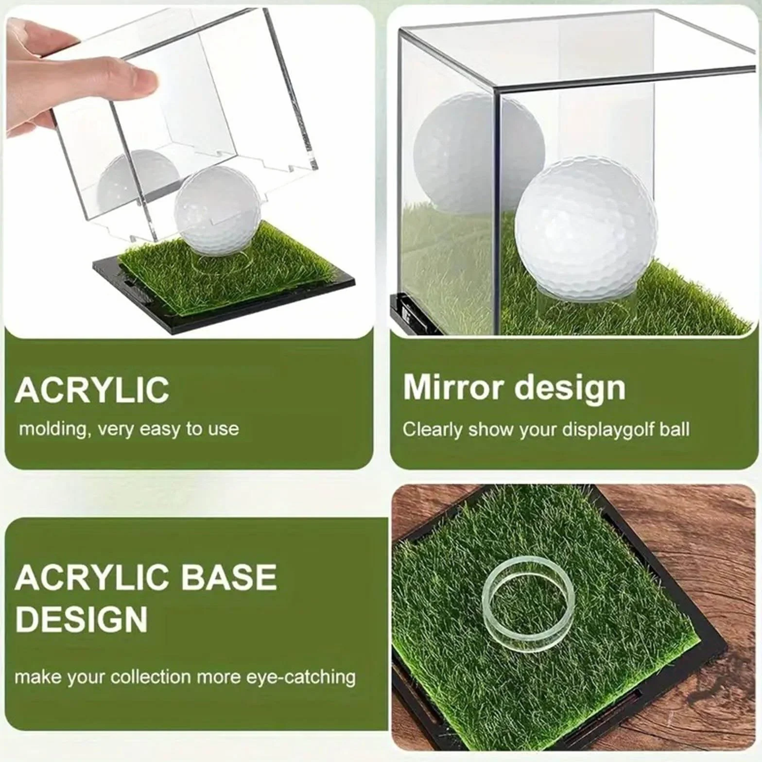 Présentoir carré en acrylique transparent pour balle de golf et baseball